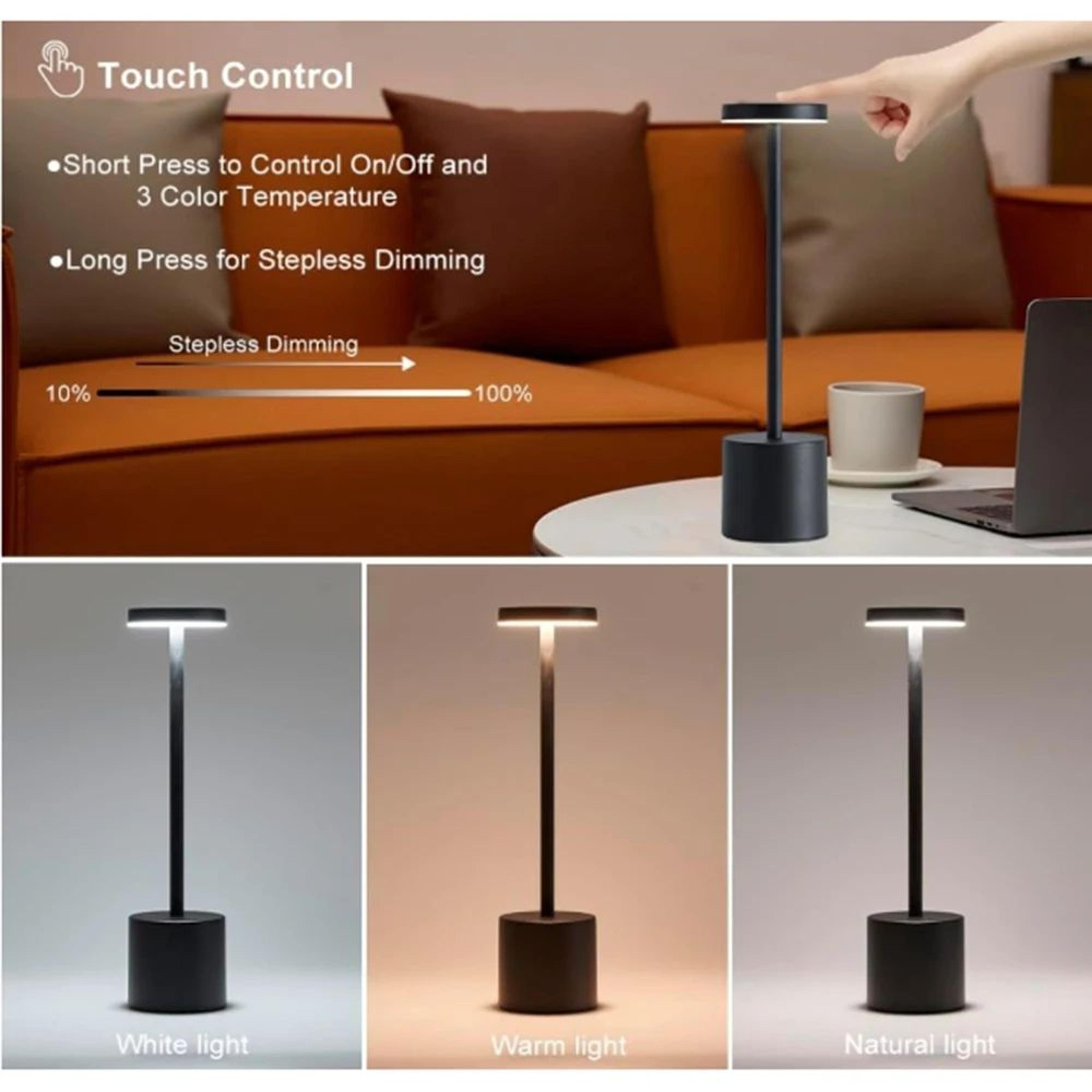Rechargeable Cordless LED Table Lamp  3Color Dimmable Touch Bedside Lamp 3