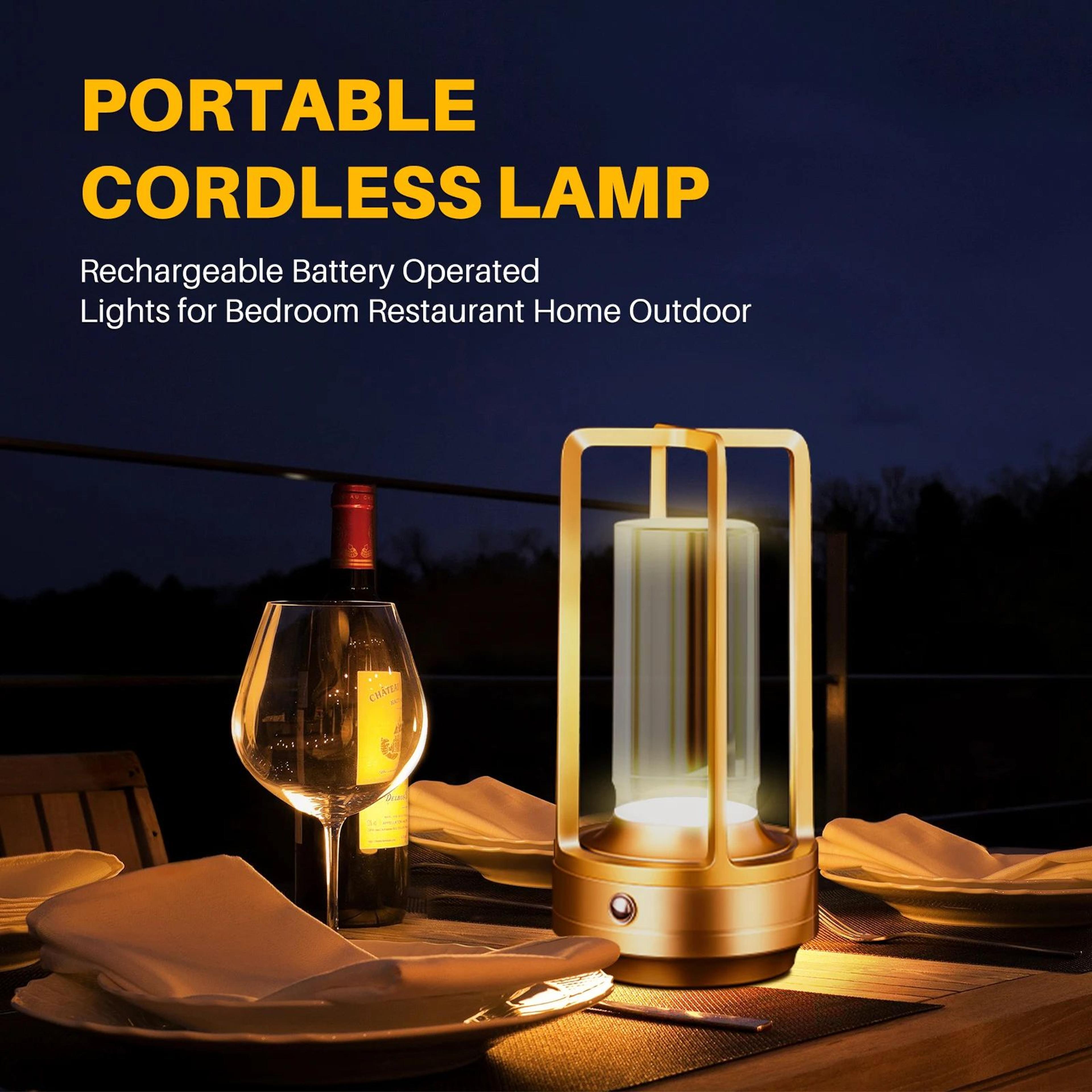 Rechargeable Cordless LED Table Lamp  Touch Dimmable 3 Color USBC Bedside  Restaurant Desk Light 1