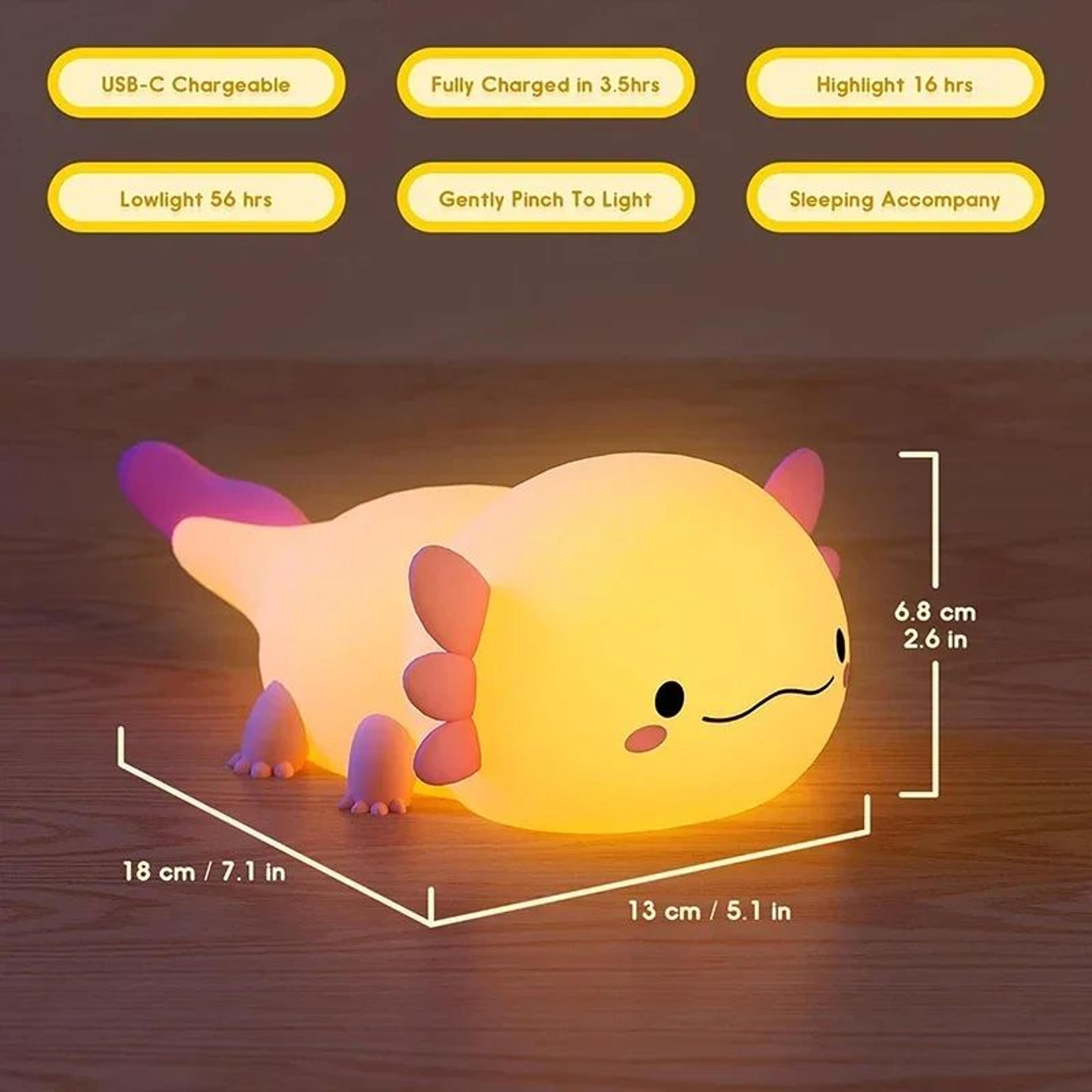 Cute Axolotl Silicone LED Night Light  Touch Control Rechargeable Kids Bedside Lamp 5