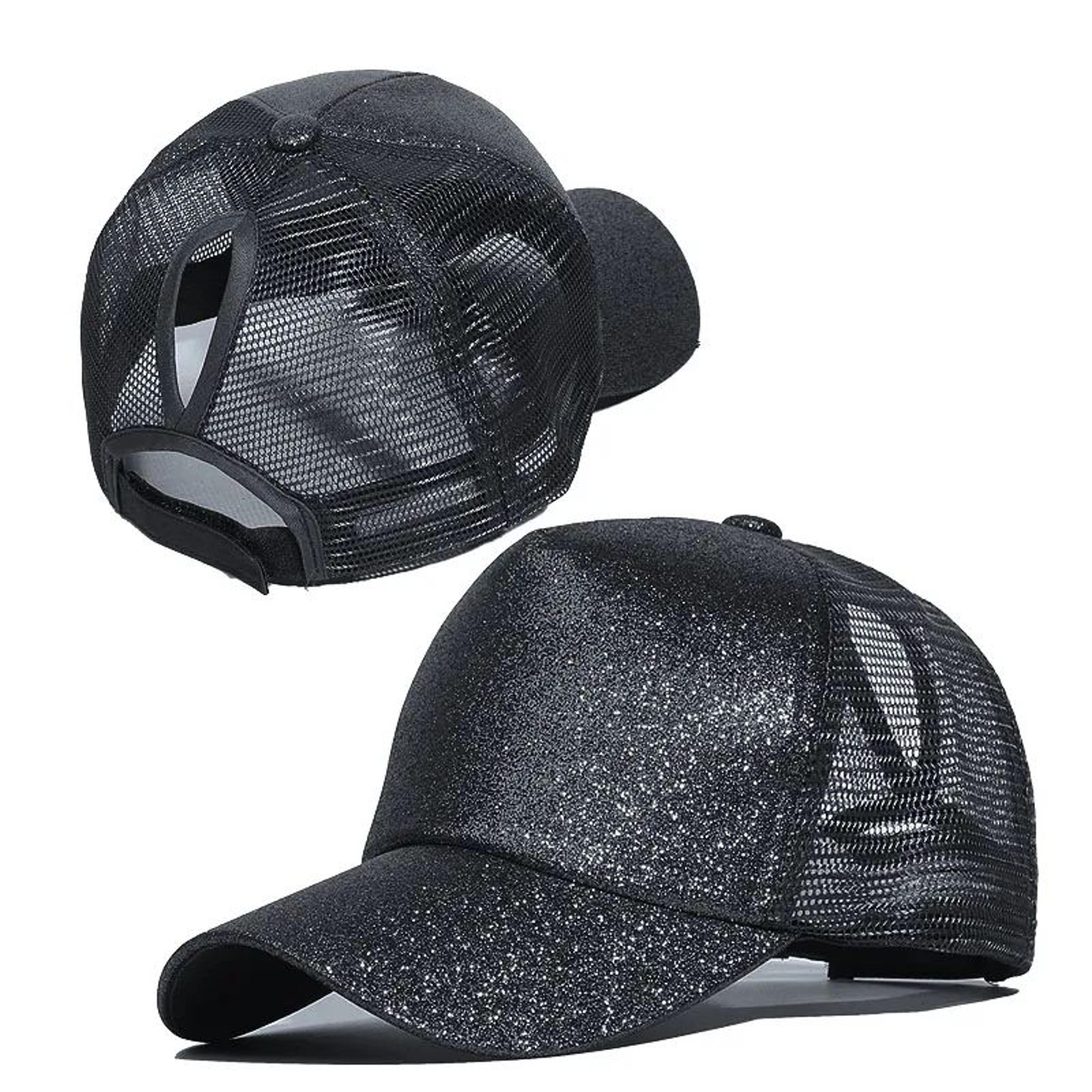Sequin Ponytail Baseball Cap For Women  Shiny Messy Bun Summer Snapback Hat 6