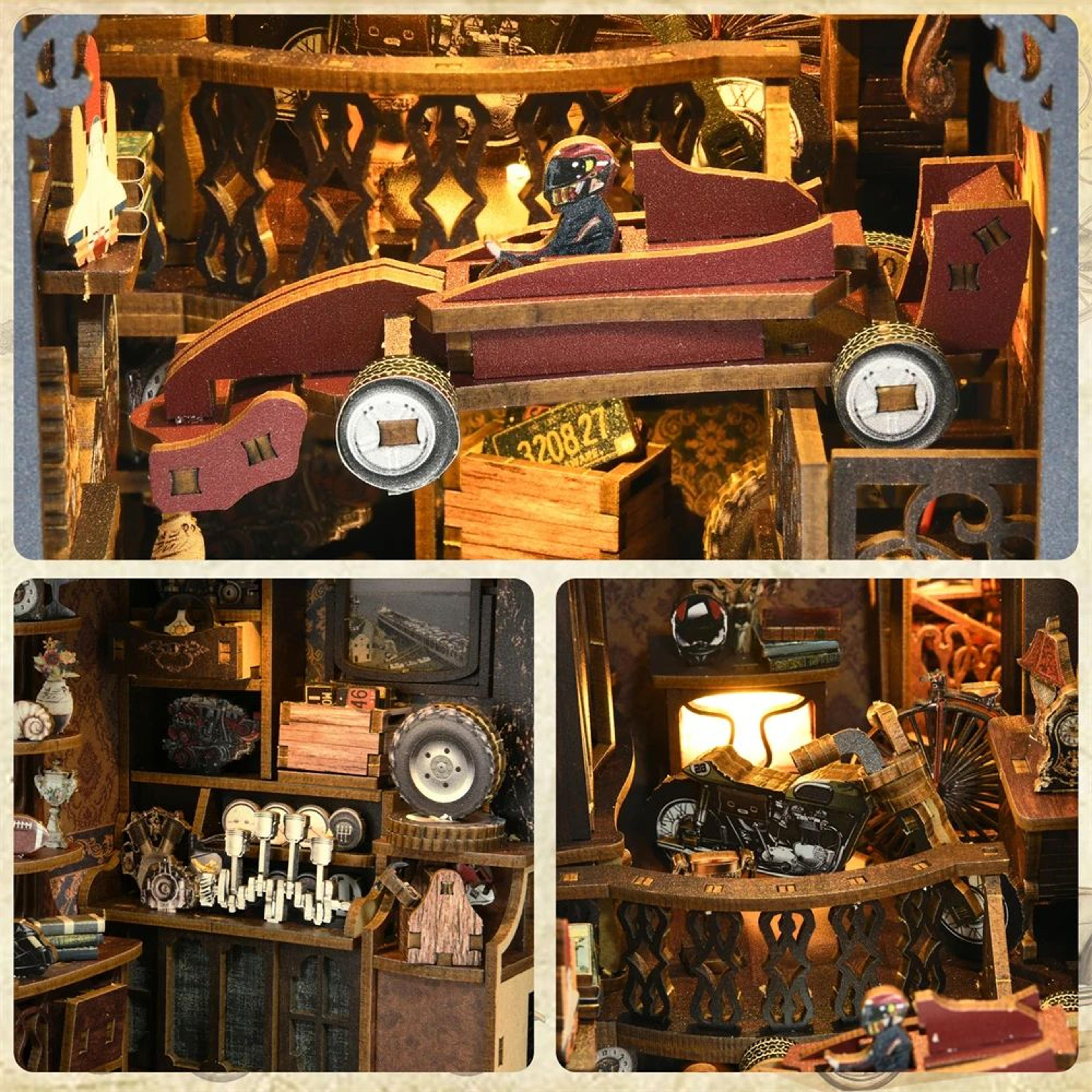 Classic Car F1 DIY Book Nook Kit  Wooden Puzzle Bookshelf Insert Model 1