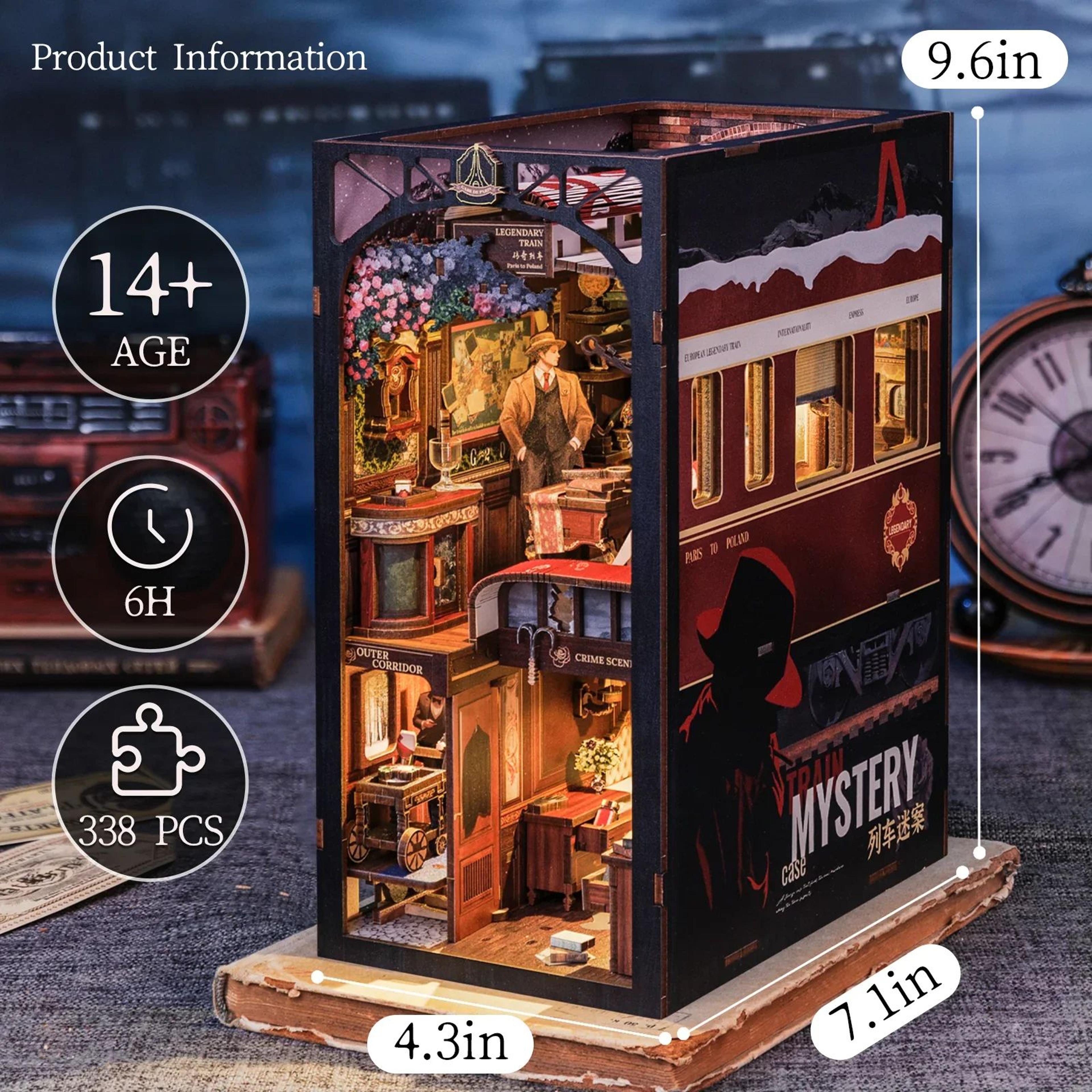 CUTEBEE Detective Train Mystery Book Nook Kit  DIY 3D Wooden Puzzle Bookshelf Insert 2