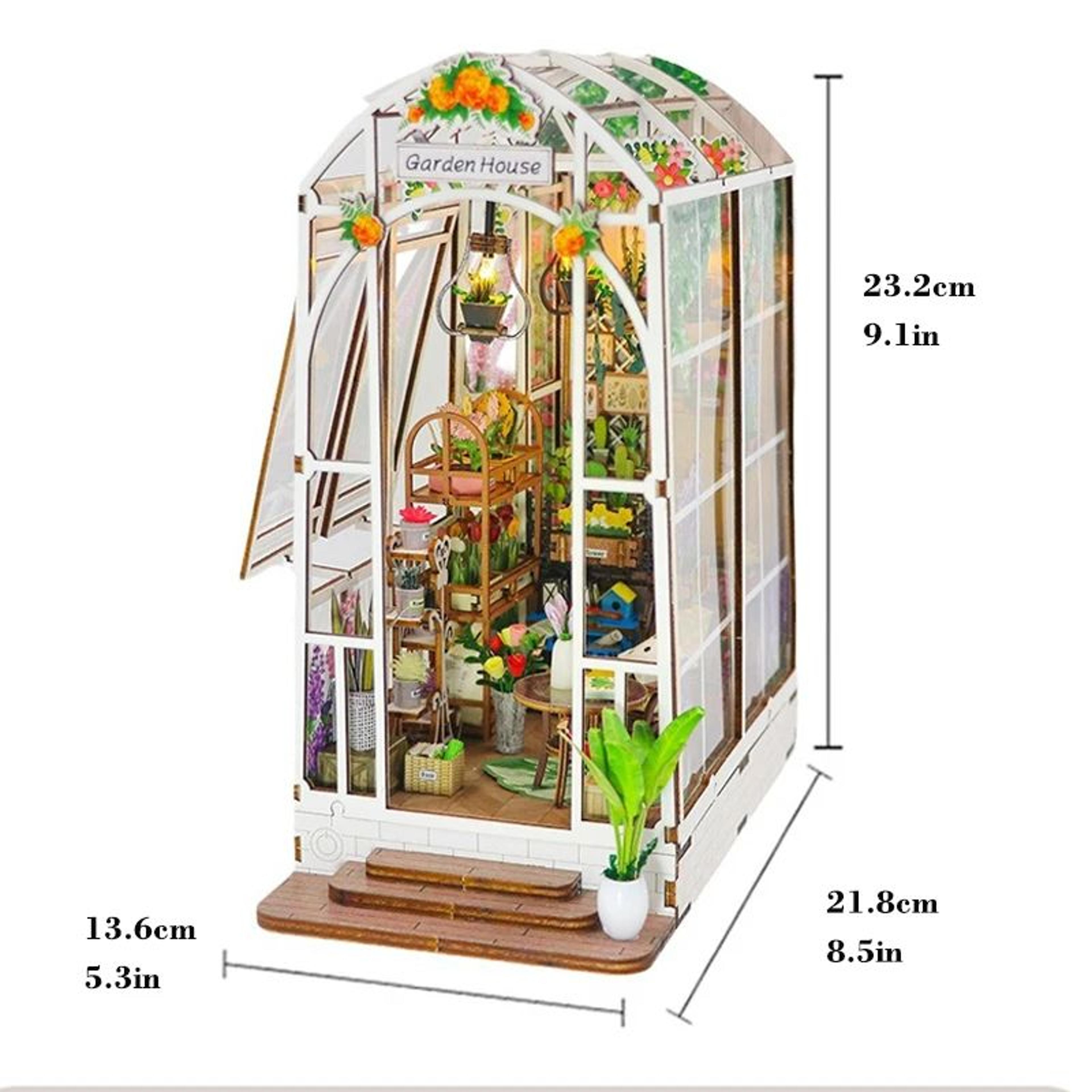 Wooden Flower Garden DIY Book Nook Kit  3D Puzzle Bookshelf Insert With LED Lights 7