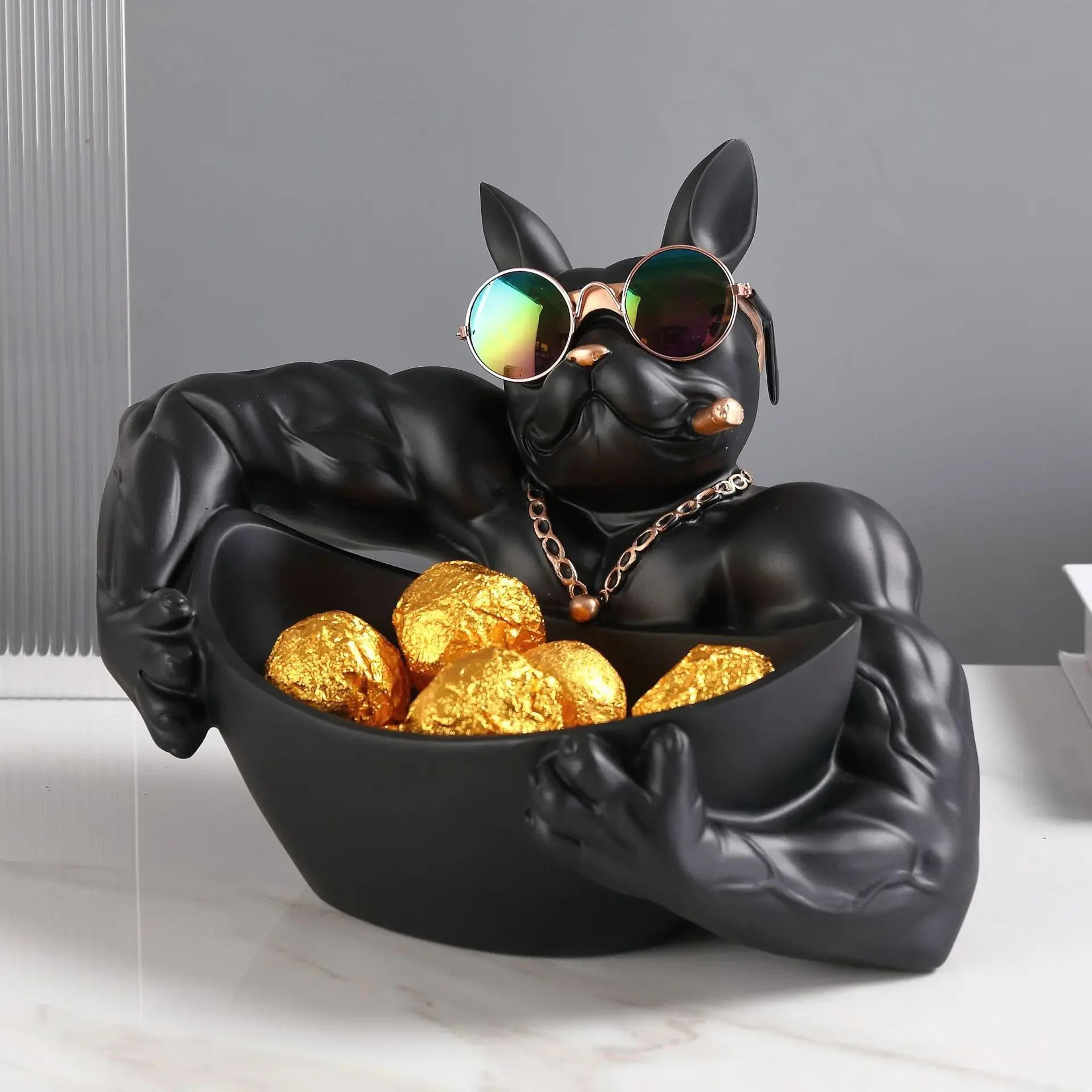 Black Resin Dog Statue Storage Box  Decorative Dog Figurine Organizer For Keys Phone  Candy 7