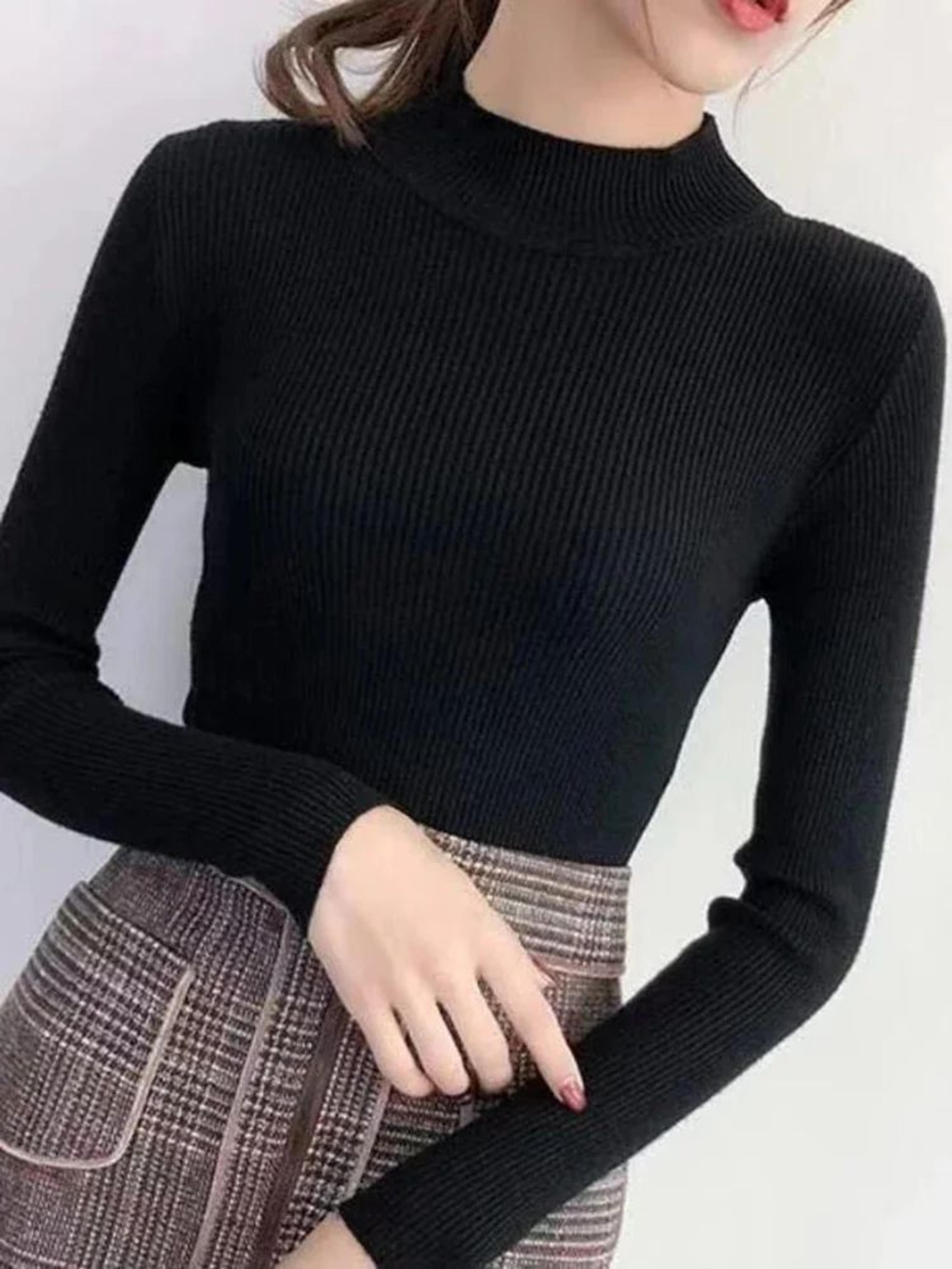 Womens Mock Neck Knit Sweater  Vintage Slim Fit Korean Style Pullover 5