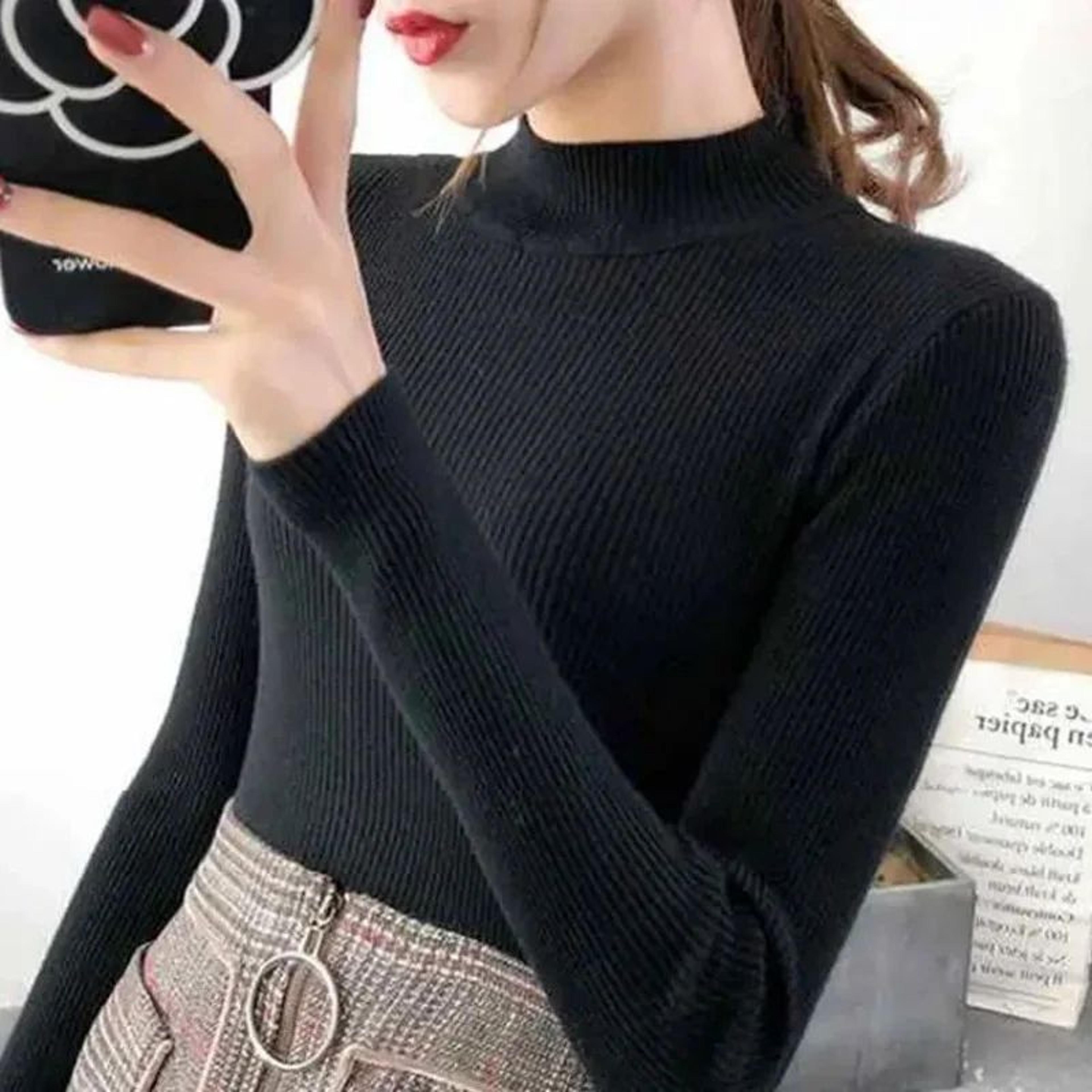 Womens Mock Neck Knit Sweater  Vintage Slim Fit Korean Style Pullover 14