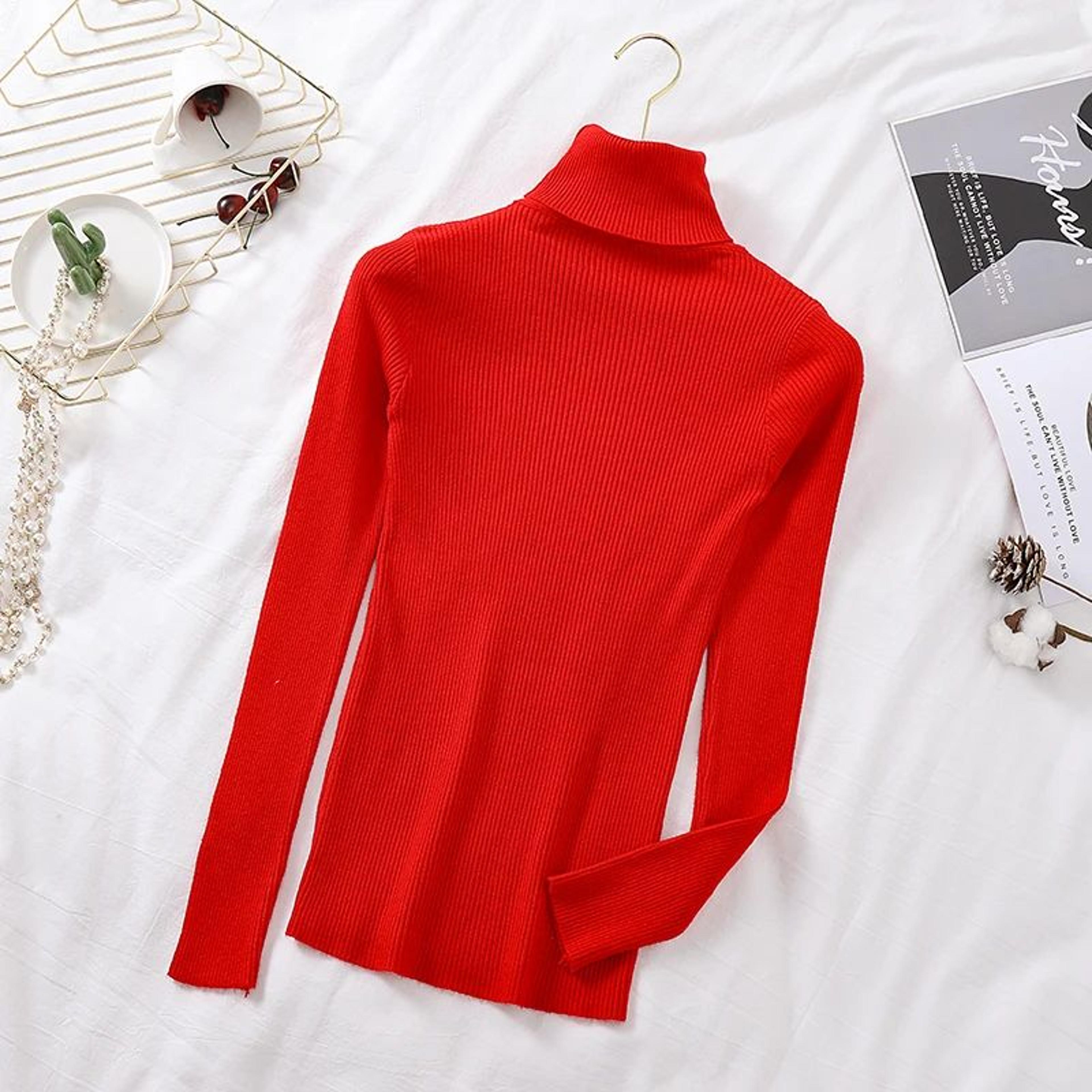 Autumn Winter Womens Ribbed Turtleneck Knit Sweater  Slim Fit Soft Warm Pullover 23