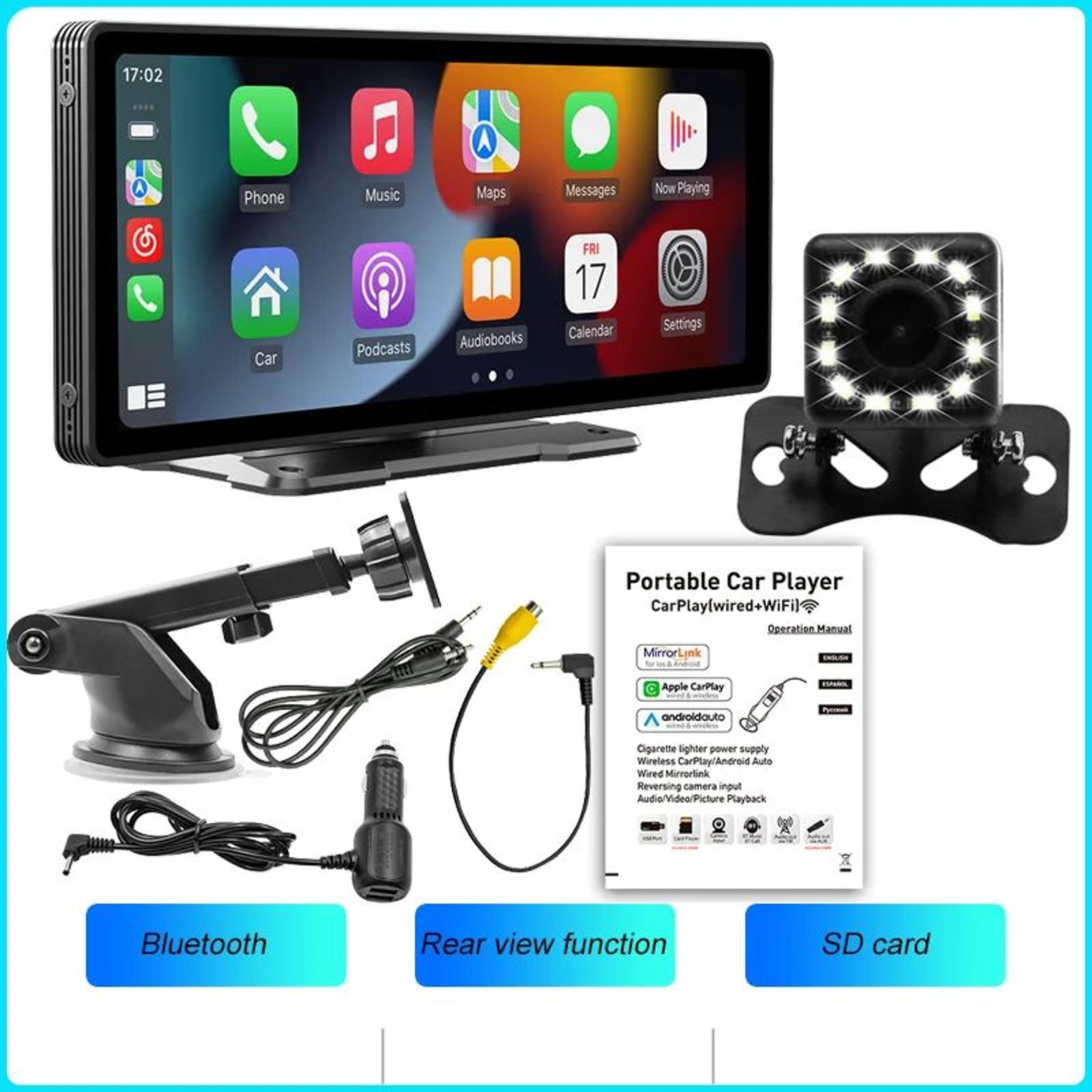 BQCC 1026in Portable Wireless CarPlay  Android Auto Screen  HD Touchscreen Car Stereo With Backup C 8