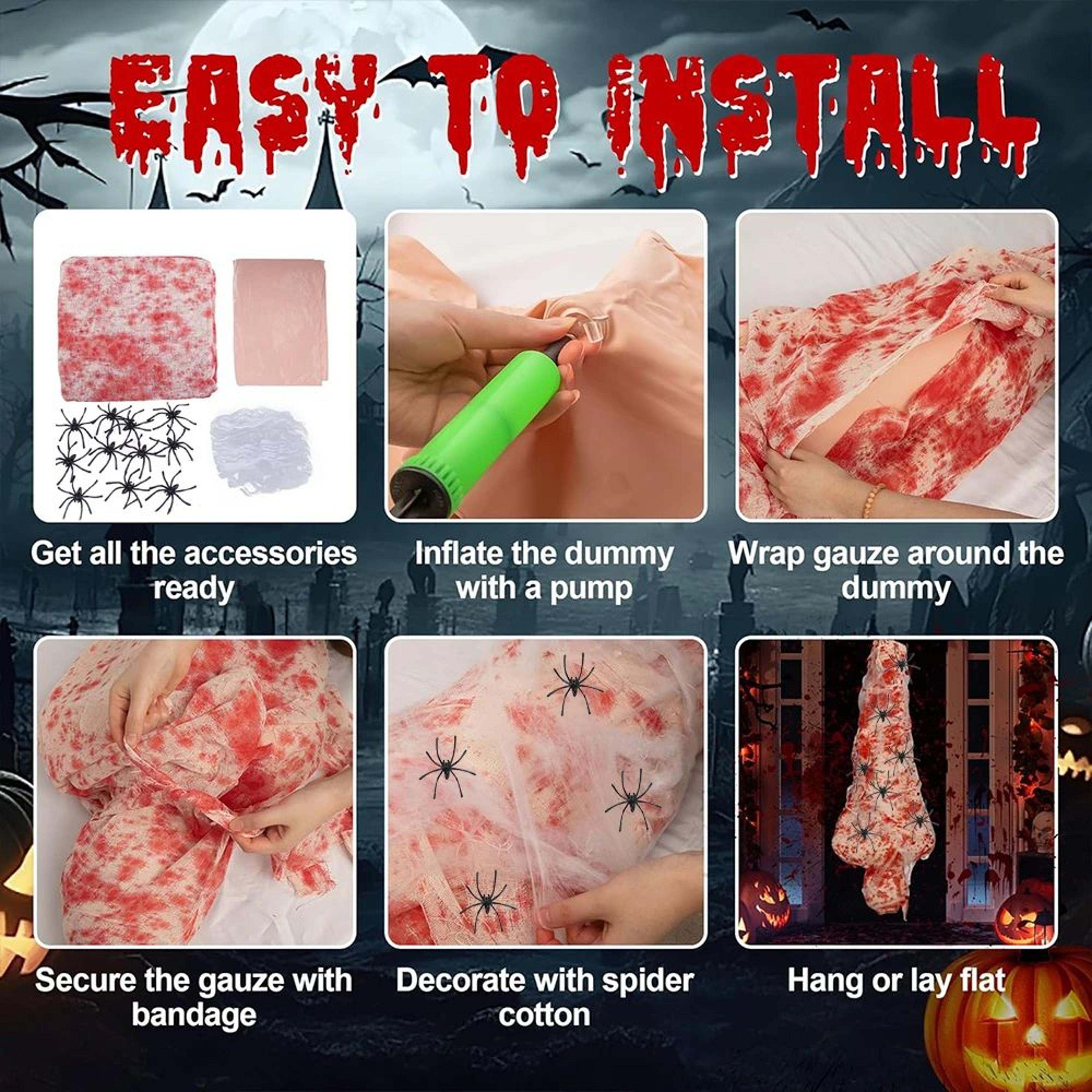 Haunted Cocoon Corpse Hanging Decoration With LED String Lights  Scary Halloween Dead Body Prop 2