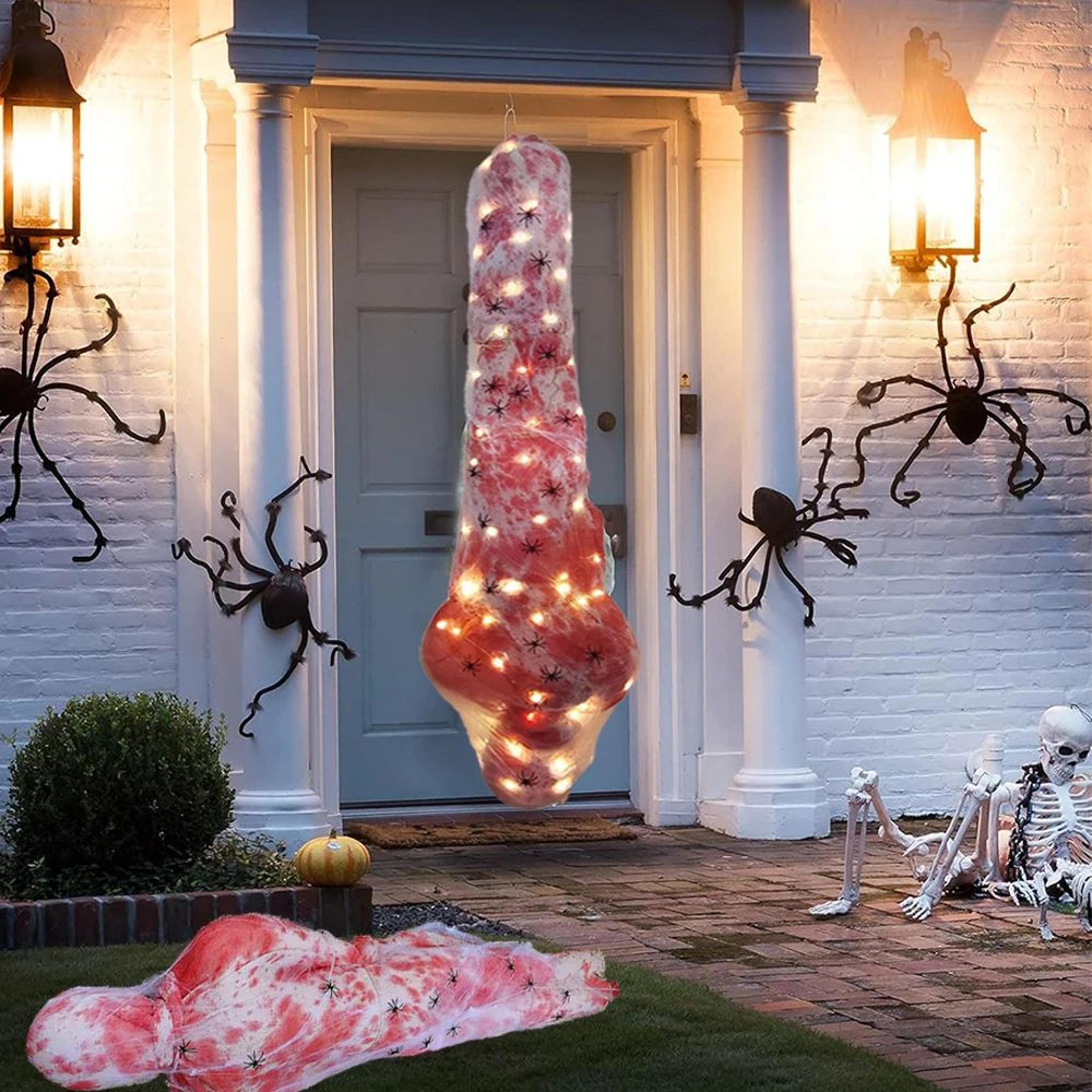 Haunted Cocoon Corpse Hanging Decoration With LED String Lights  Scary Halloween Dead Body Prop 3