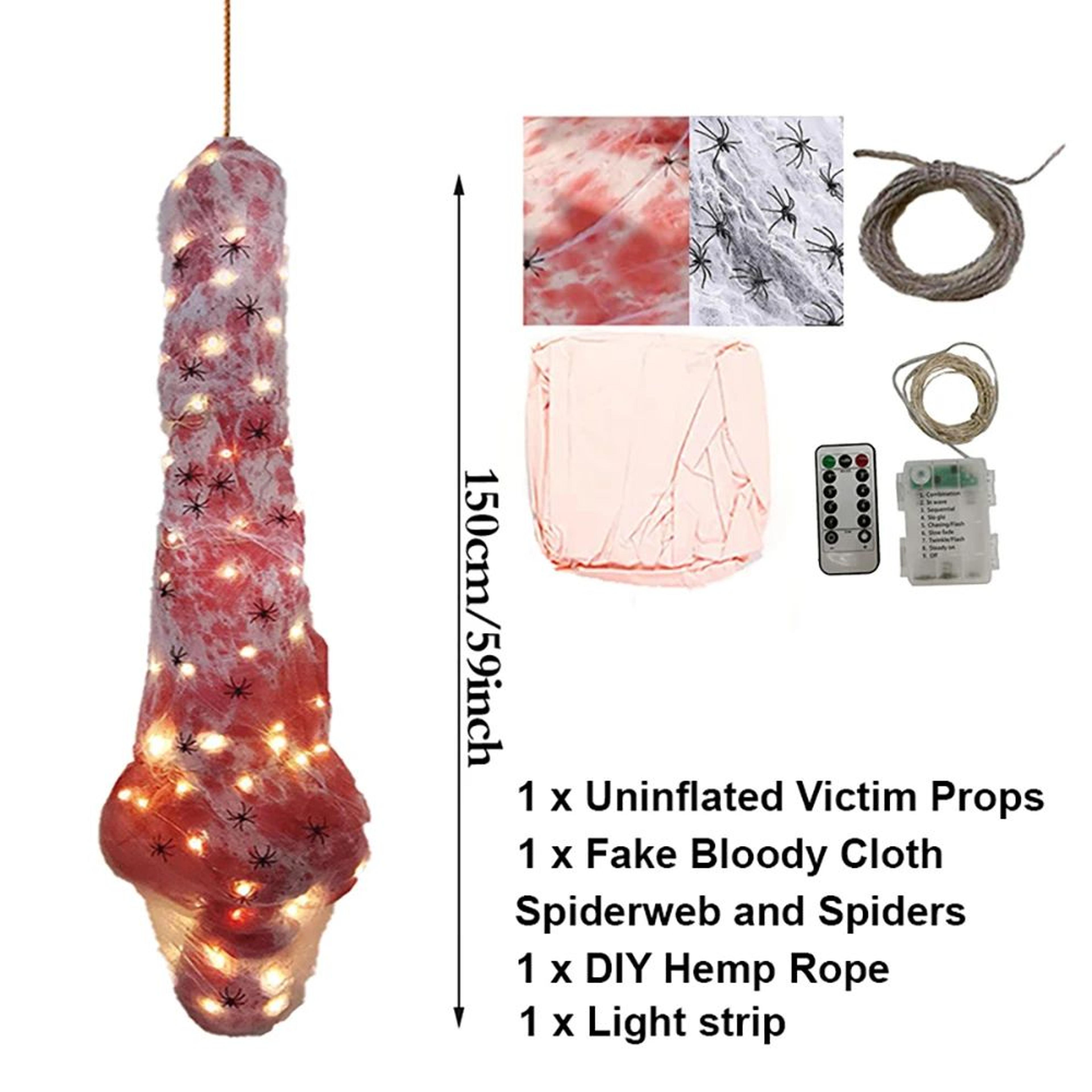 Haunted Cocoon Corpse Hanging Decoration With LED String Lights  Scary Halloween Dead Body Prop 5