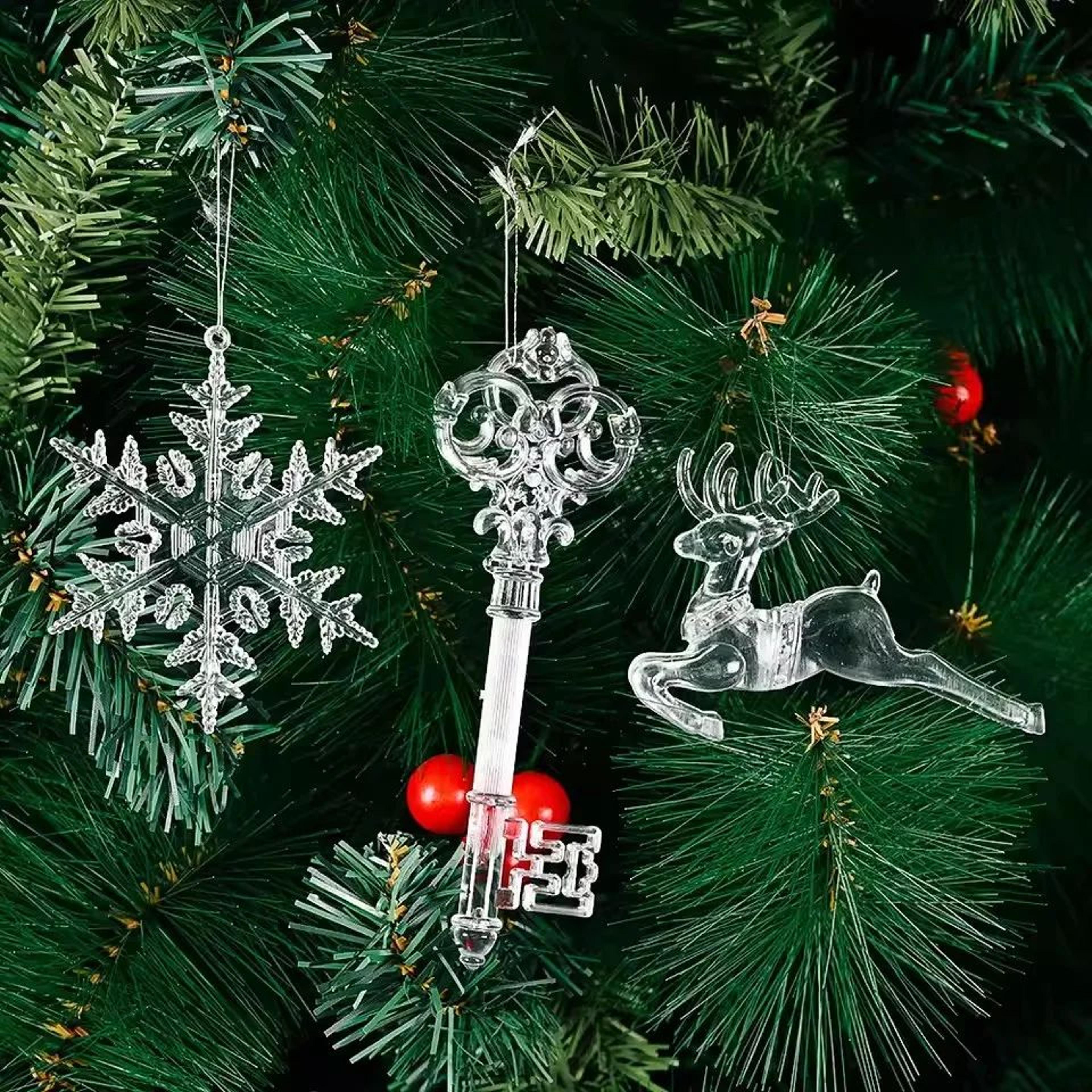 Transparent Acrylic Christmas Ornaments Set  Deer Snowflake  Tree Hanging Holiday Decor 0