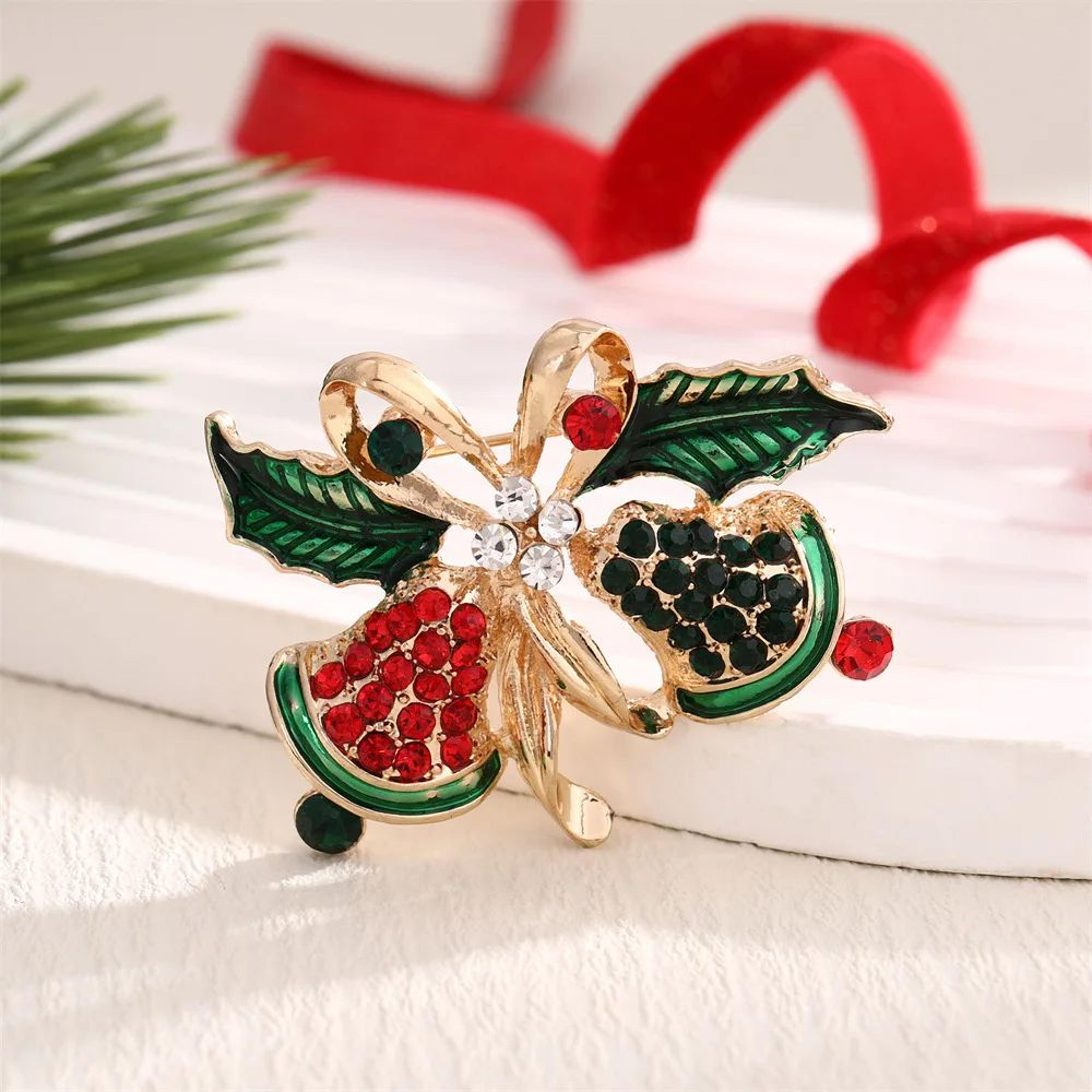 Rhinestone Enamel Christmas Bells Brooch Pin  Festive Holiday Jewelry Accessory For Women 6