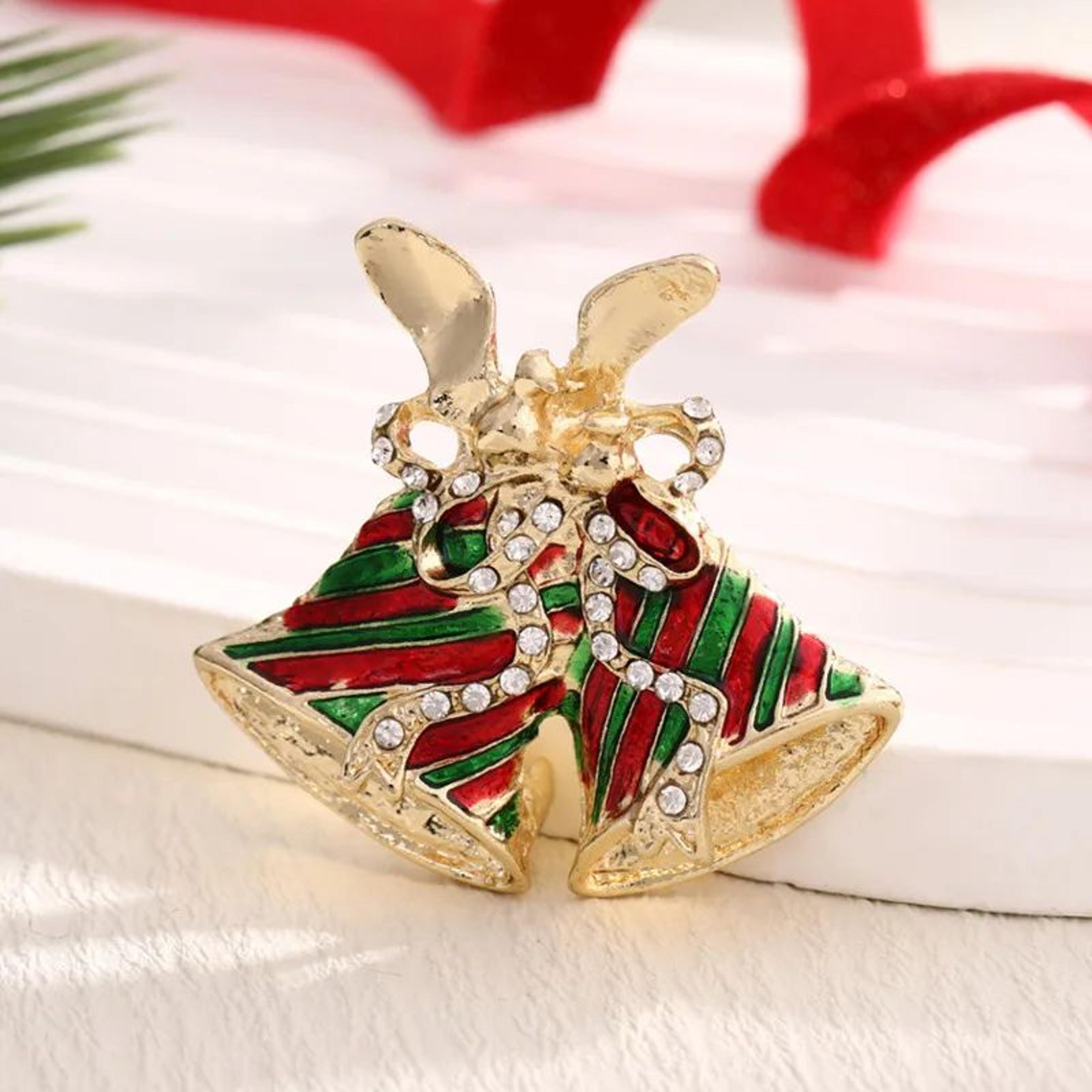 Rhinestone Enamel Christmas Bells Brooch Pin  Festive Holiday Jewelry Accessory For Women 7