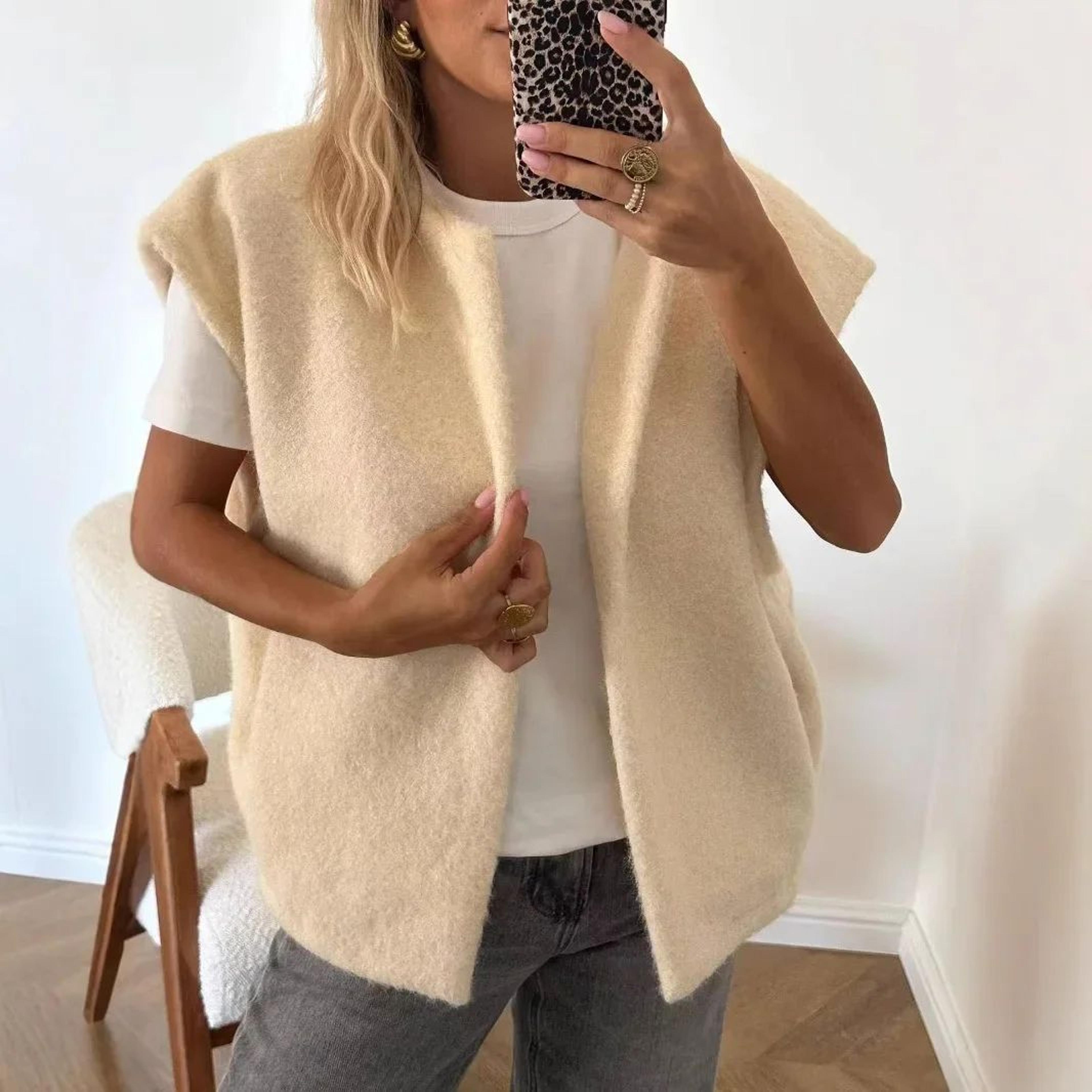 Dongdaemun Elegant DoubleSided Wool Vest  Korean VNeck HandSewn Womens Outerwear Jacket 2