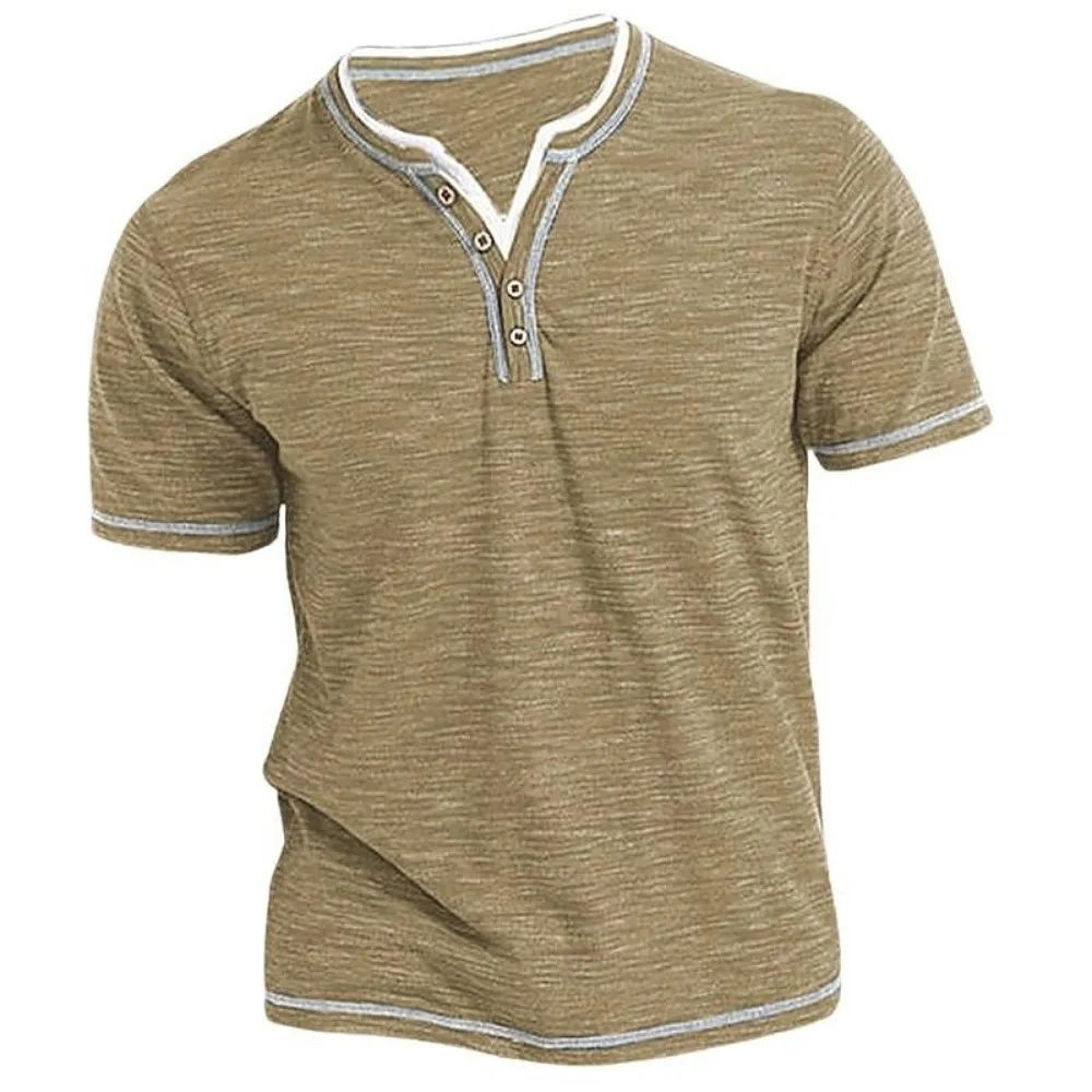 Mens Cotton VNeck Henley TShirt  Casual Slim Fit Short Sleeve Tee 1