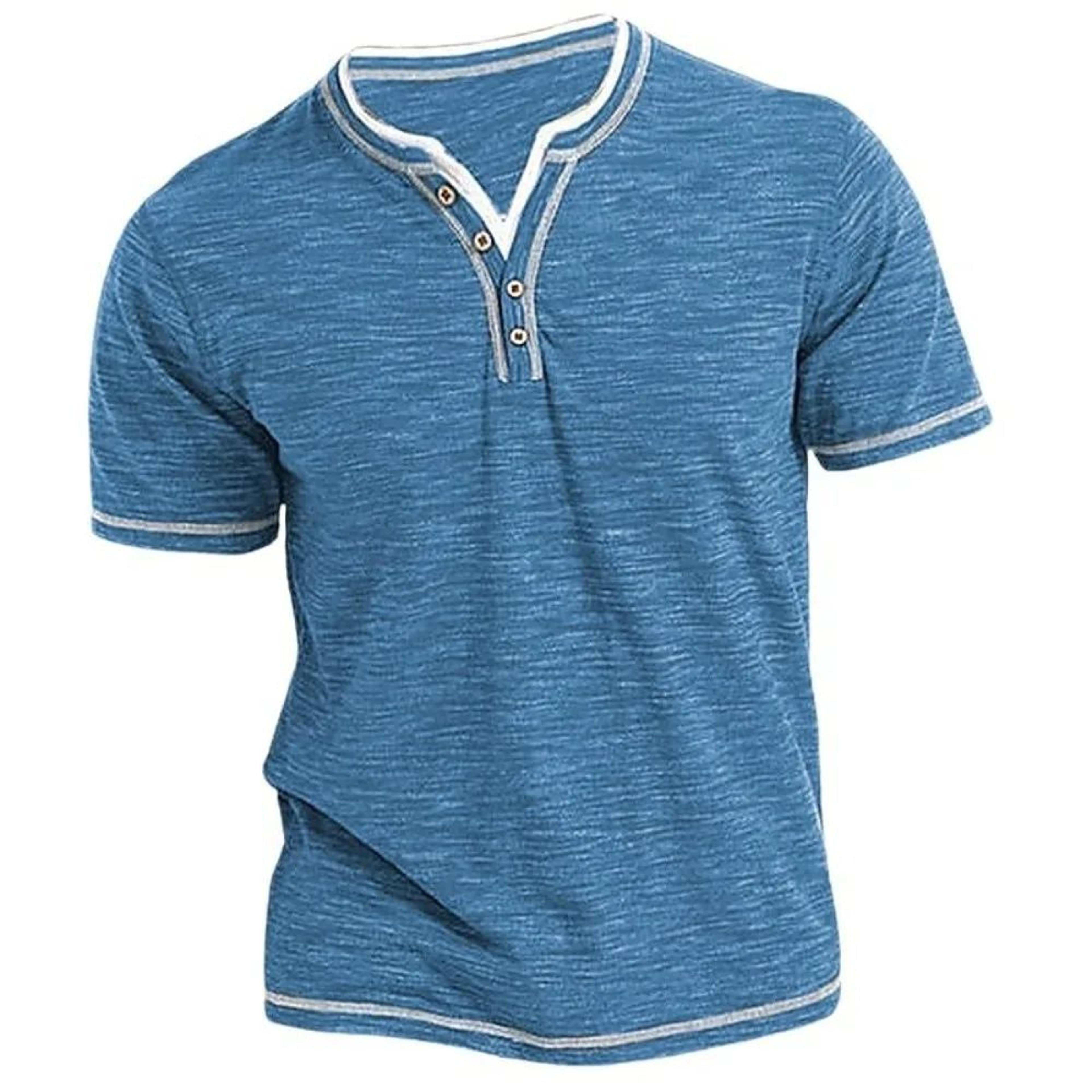 Mens Cotton VNeck Henley TShirt  Casual Slim Fit Short Sleeve Tee 4