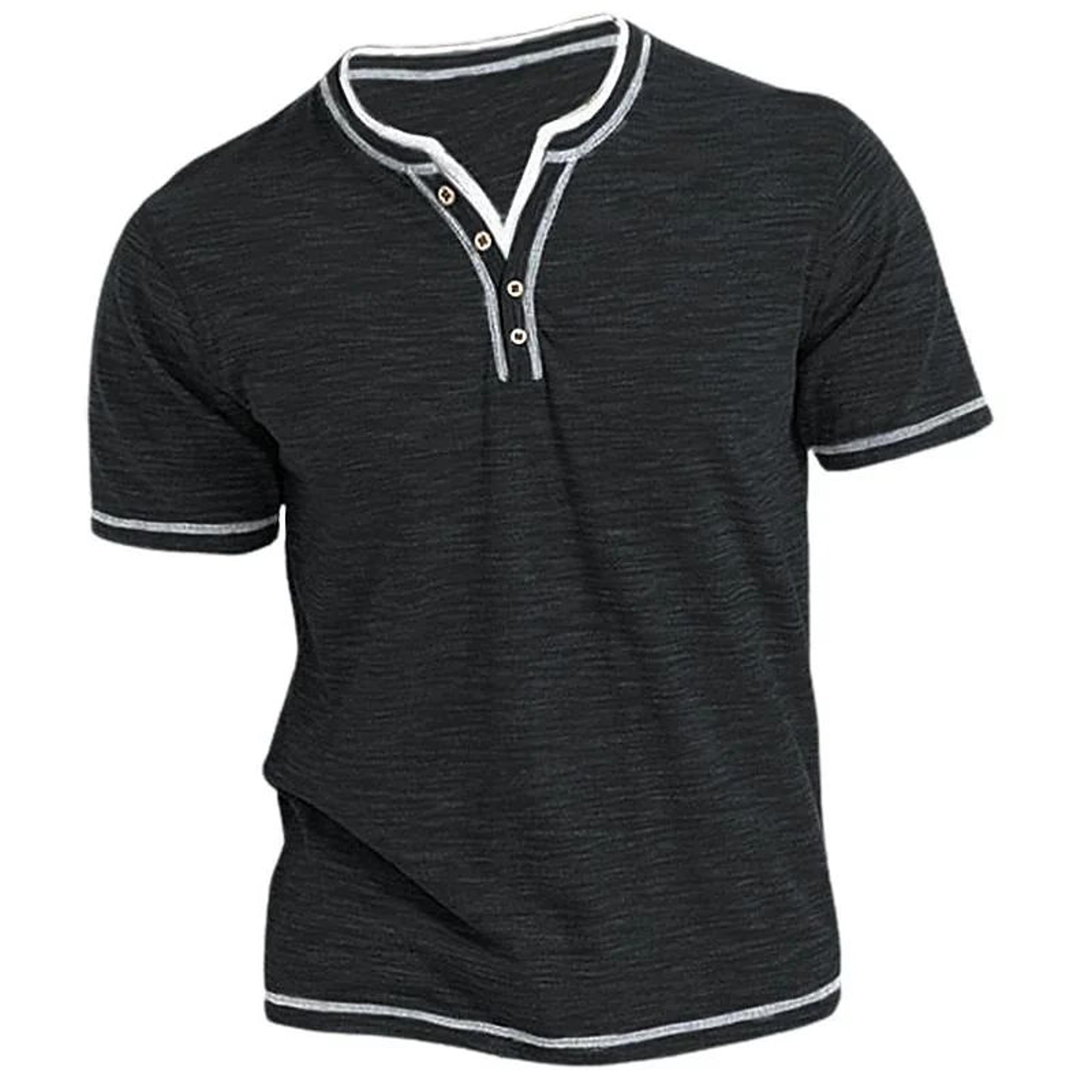 Mens Cotton VNeck Henley TShirt  Casual Slim Fit Short Sleeve Tee 8