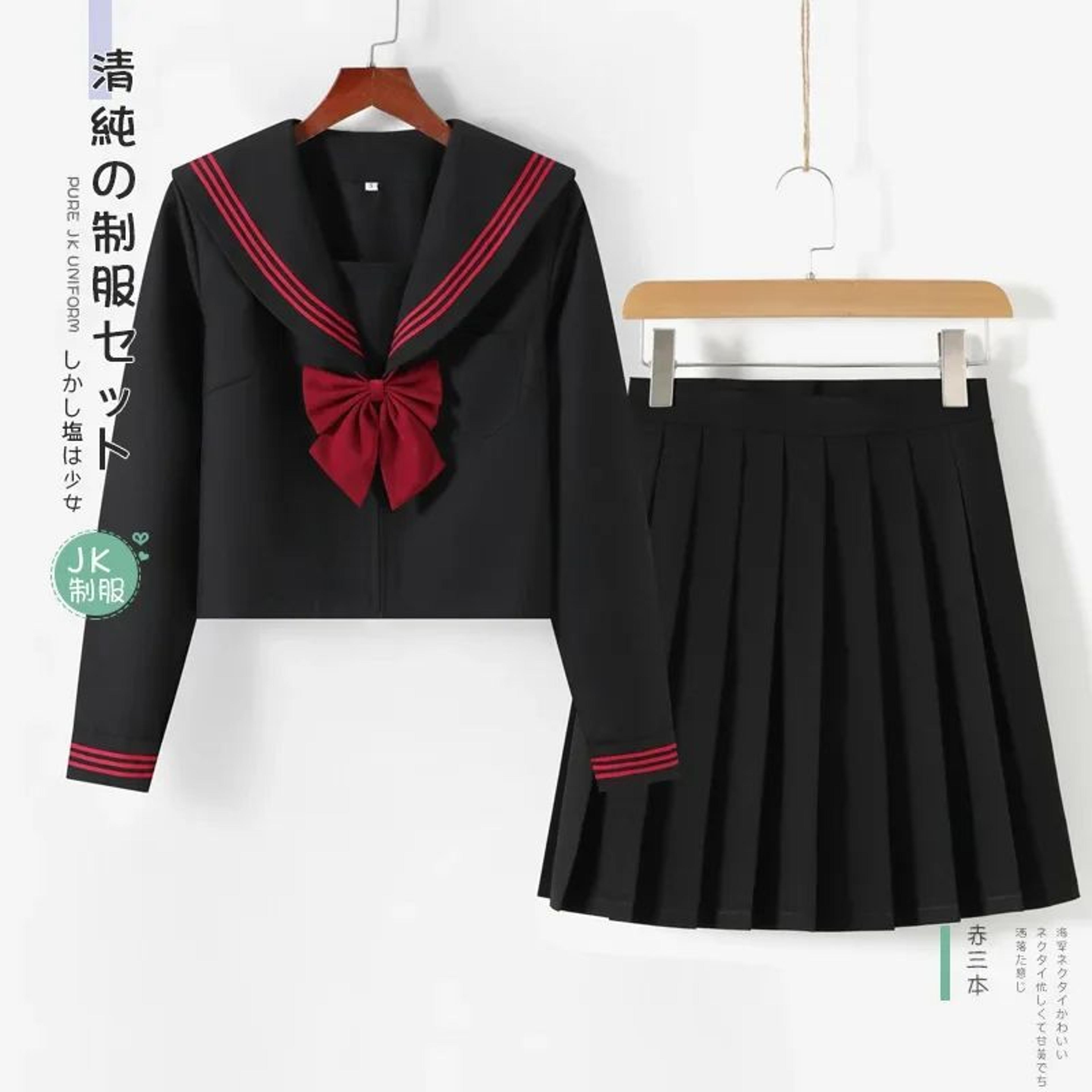 Womens Black Japanese JK Sailor School Uniform Set  Classic Anime Cosplay Student Outfit With Pleat 4