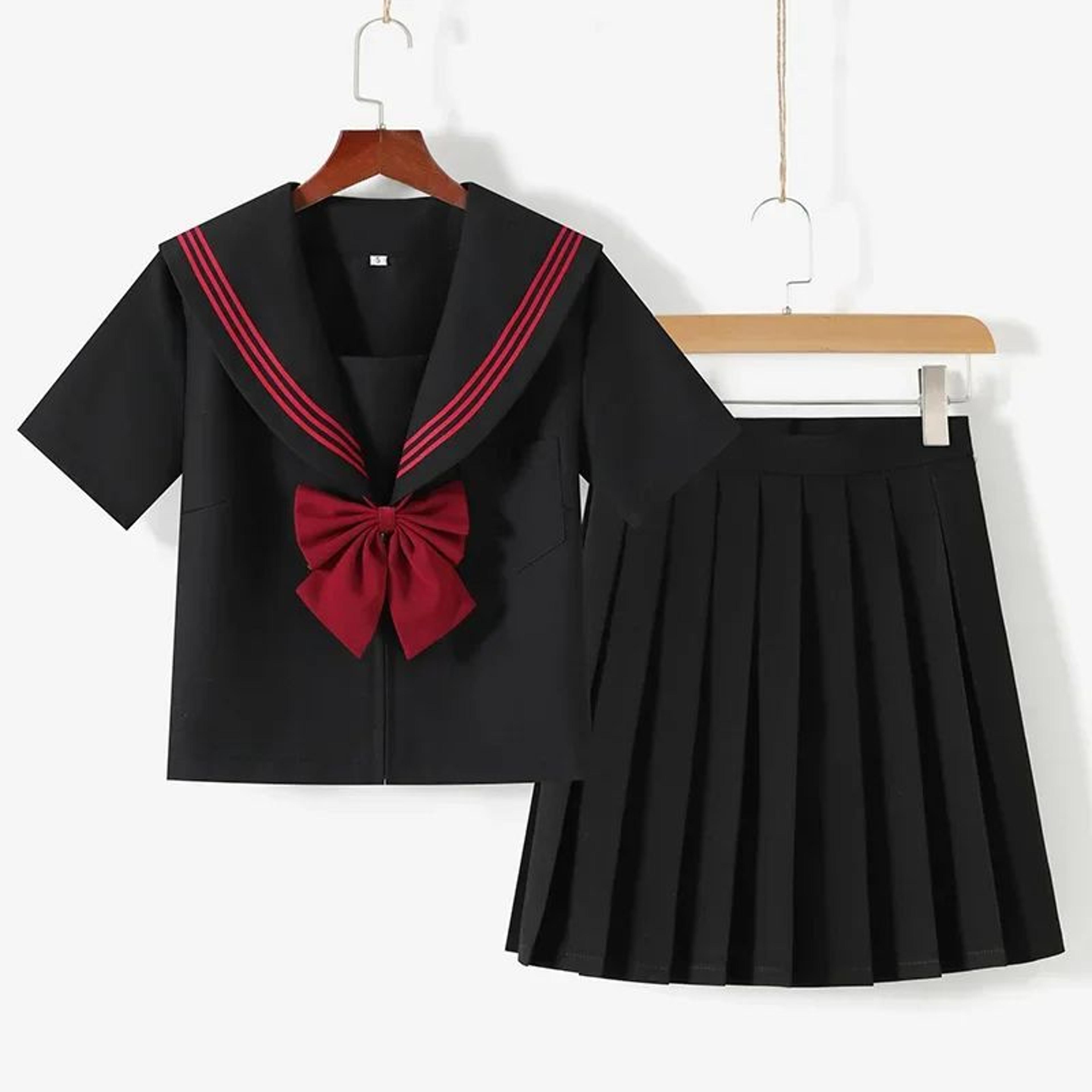 Womens Black Japanese JK Sailor School Uniform Set  Classic Anime Cosplay Student Outfit With Pleat 10