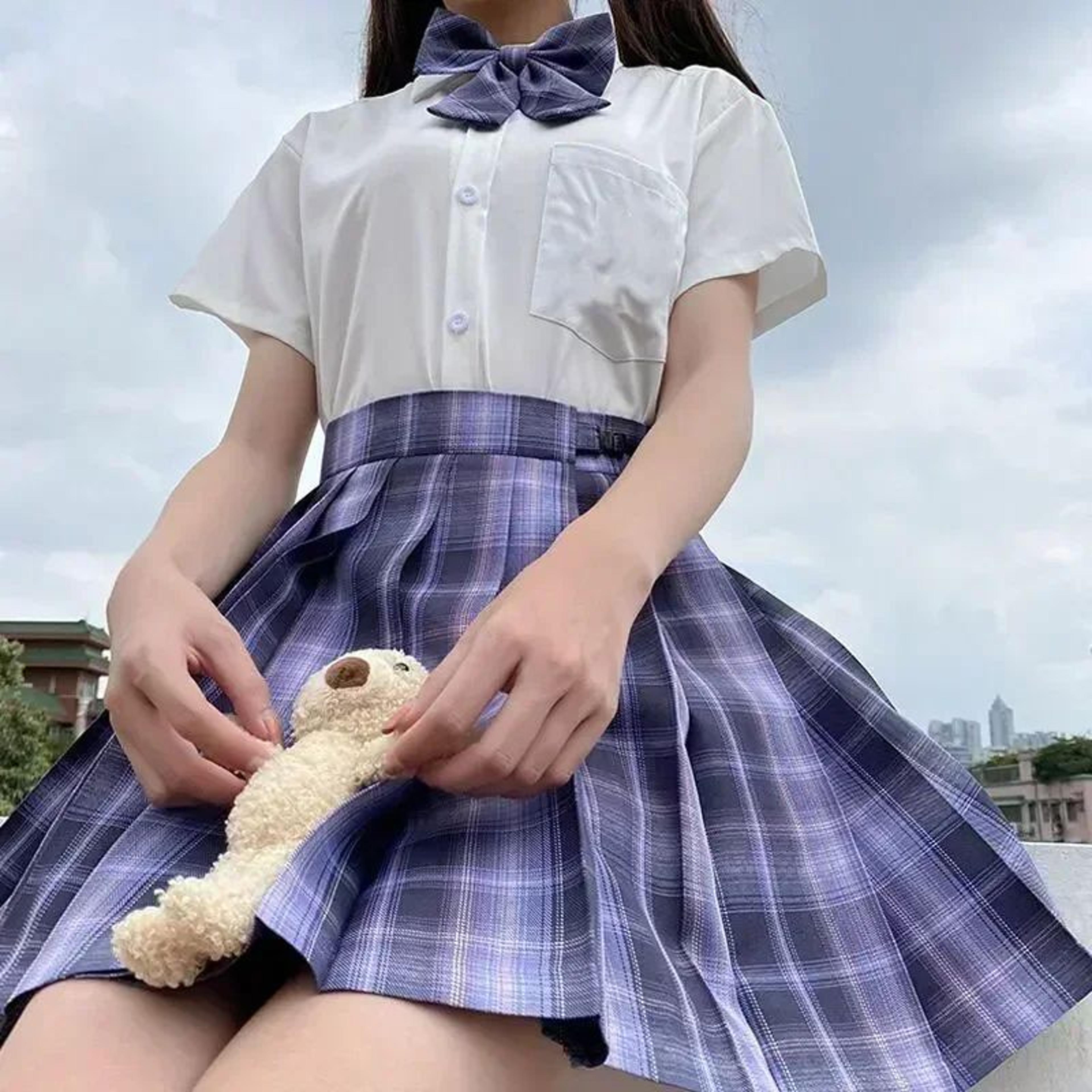 Korean JK Sailor School Uniform Set  Pink Plaid Pleated Skirt  Blouse Cosplay Outfit For Women 19