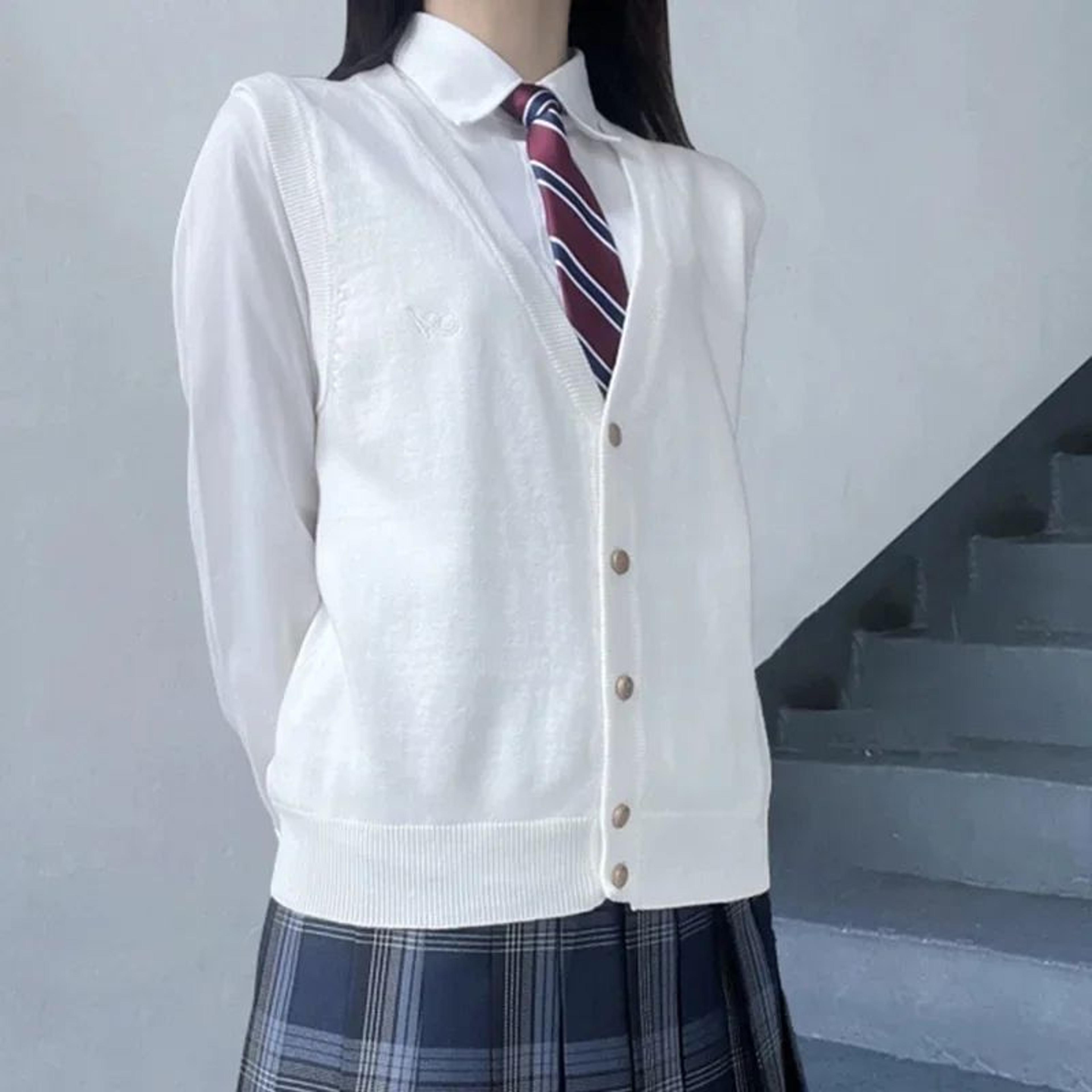 Japanese JK School Uniform Knit Vest Cardigan  Korean Gyaru Style Student Sweater For Women 0