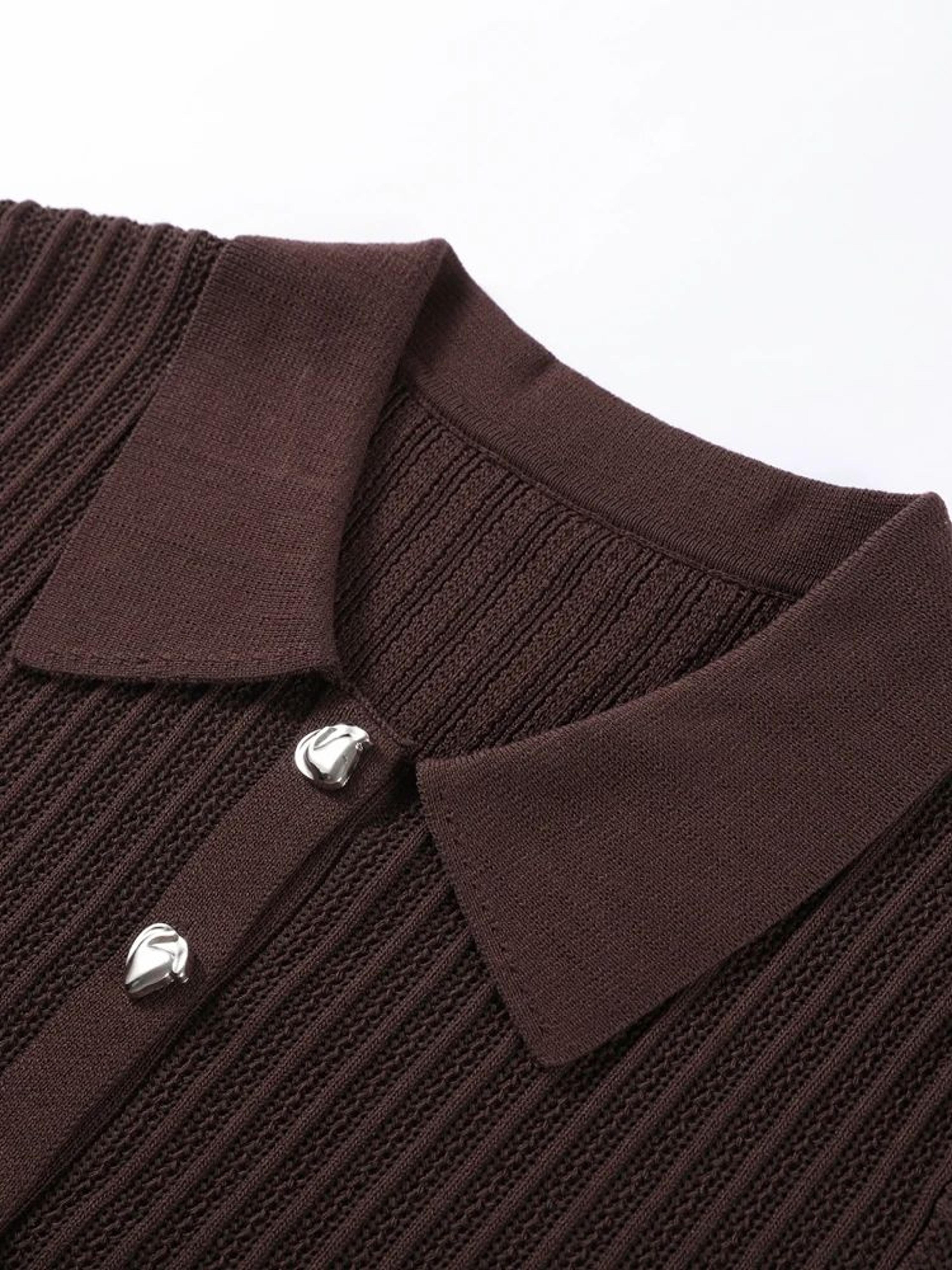Womens Vintage Knit Cardigan  Straight Pants Set  Brown Loose Fit 2Piece Fashion Suit 5