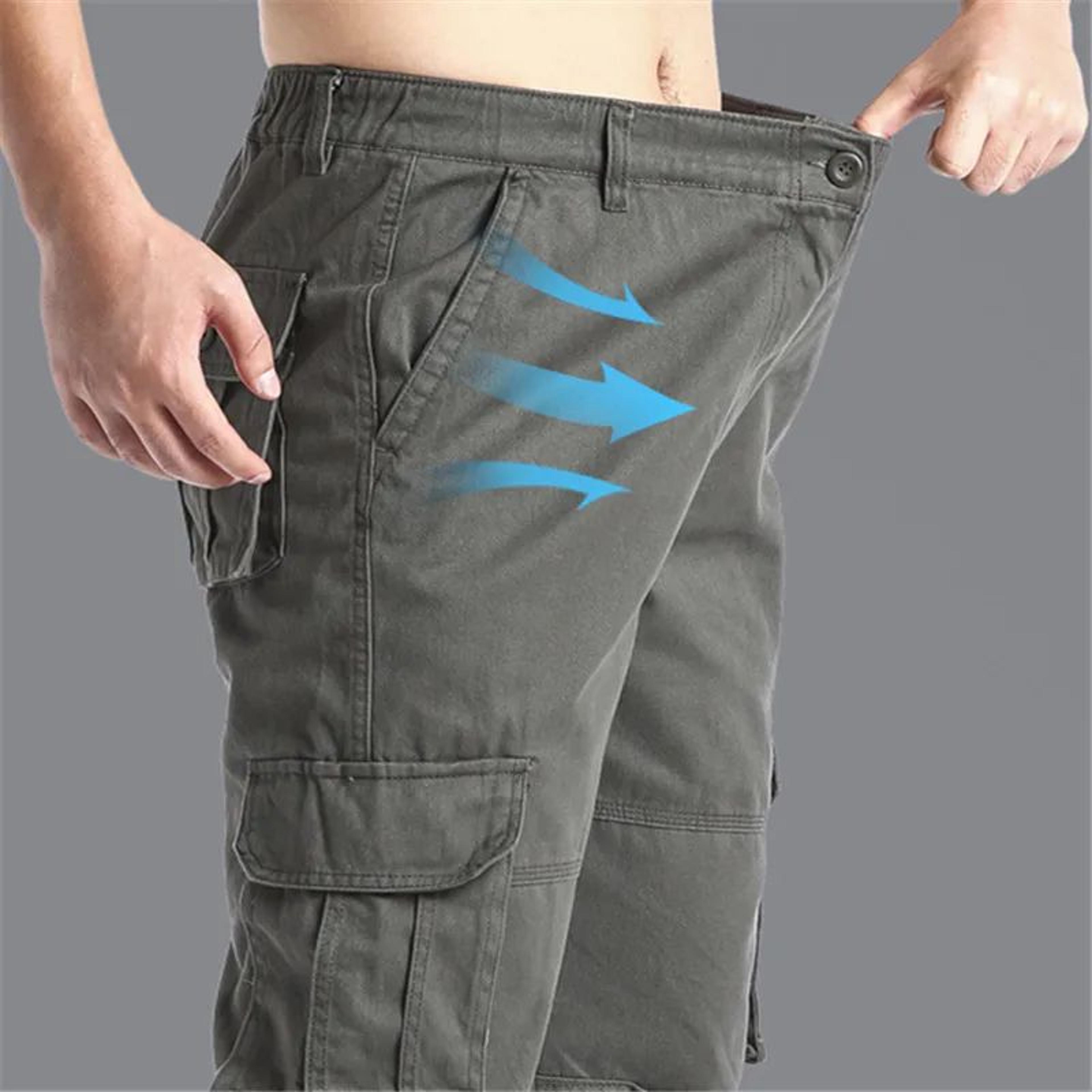 Mens Cotton Tactical Cargo Jogger Pants  Loose Fit Elastic Waist Outdoor Work  Sports Overalls With 3