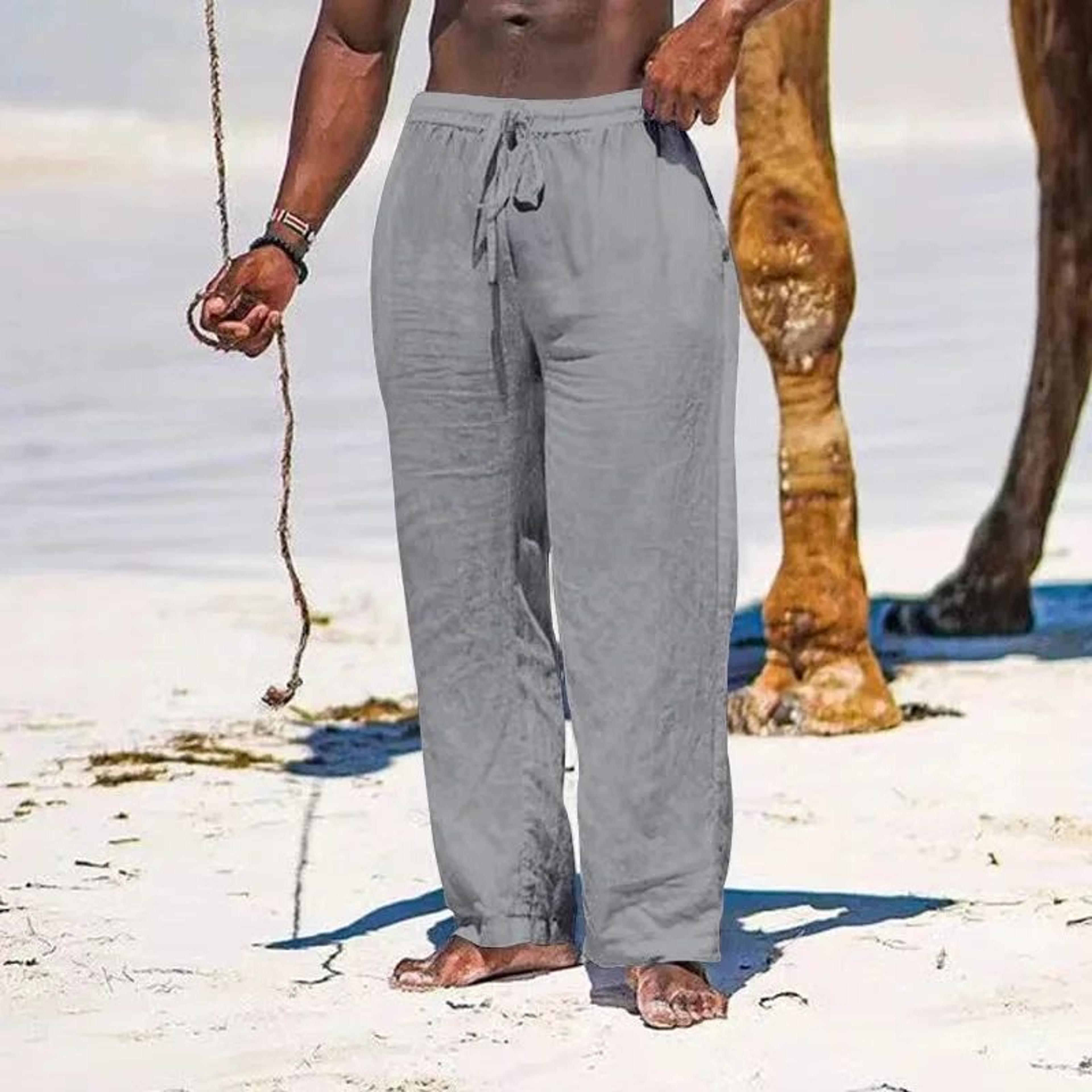 Mens Cotton Linen Sport Jogger Pants  Breathable Summer Gym  Casual Training Sweatpants 2