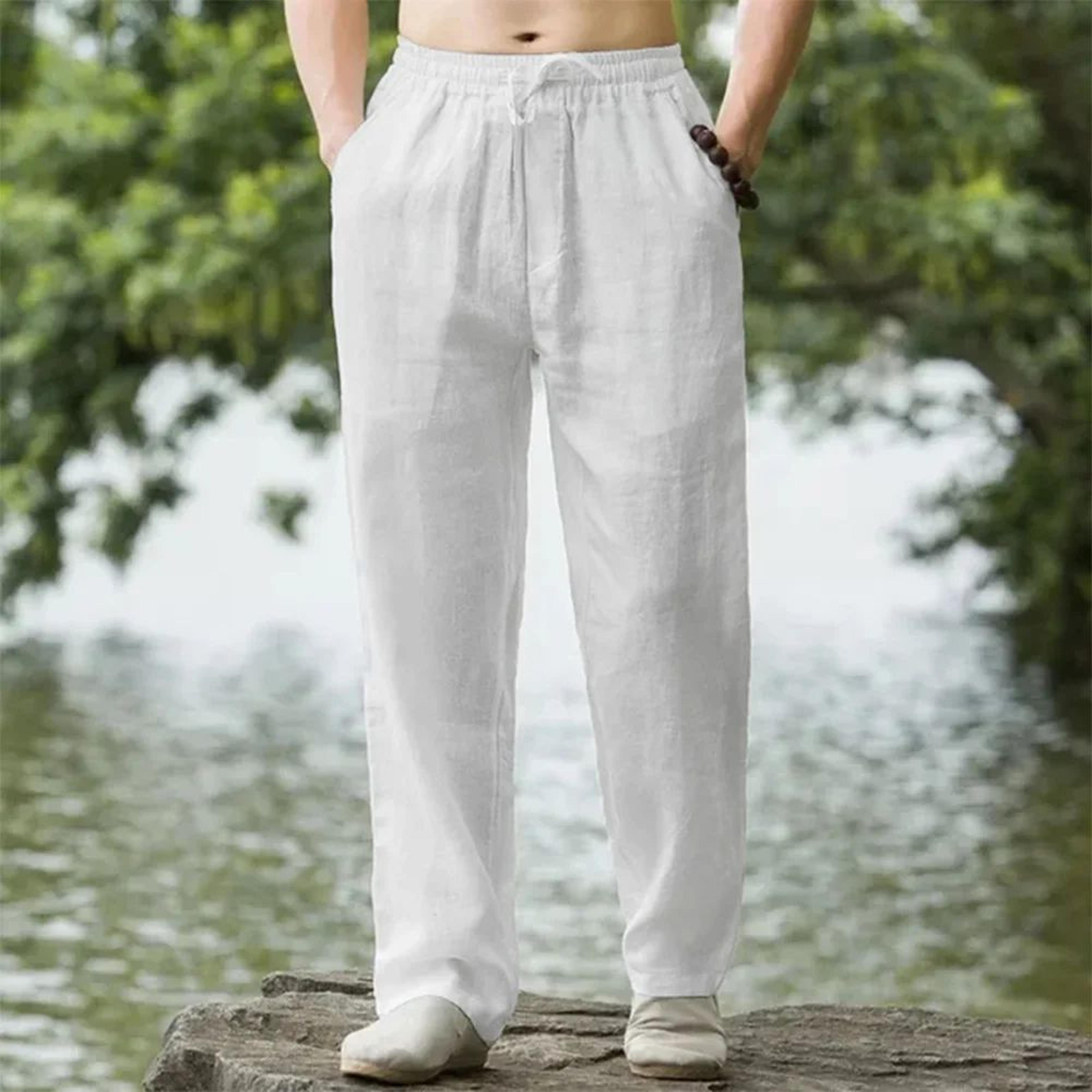 Mens Cotton Linen Beach Jogger Pants  Casual Loose Summer Streetwear Vacation Trousers 8