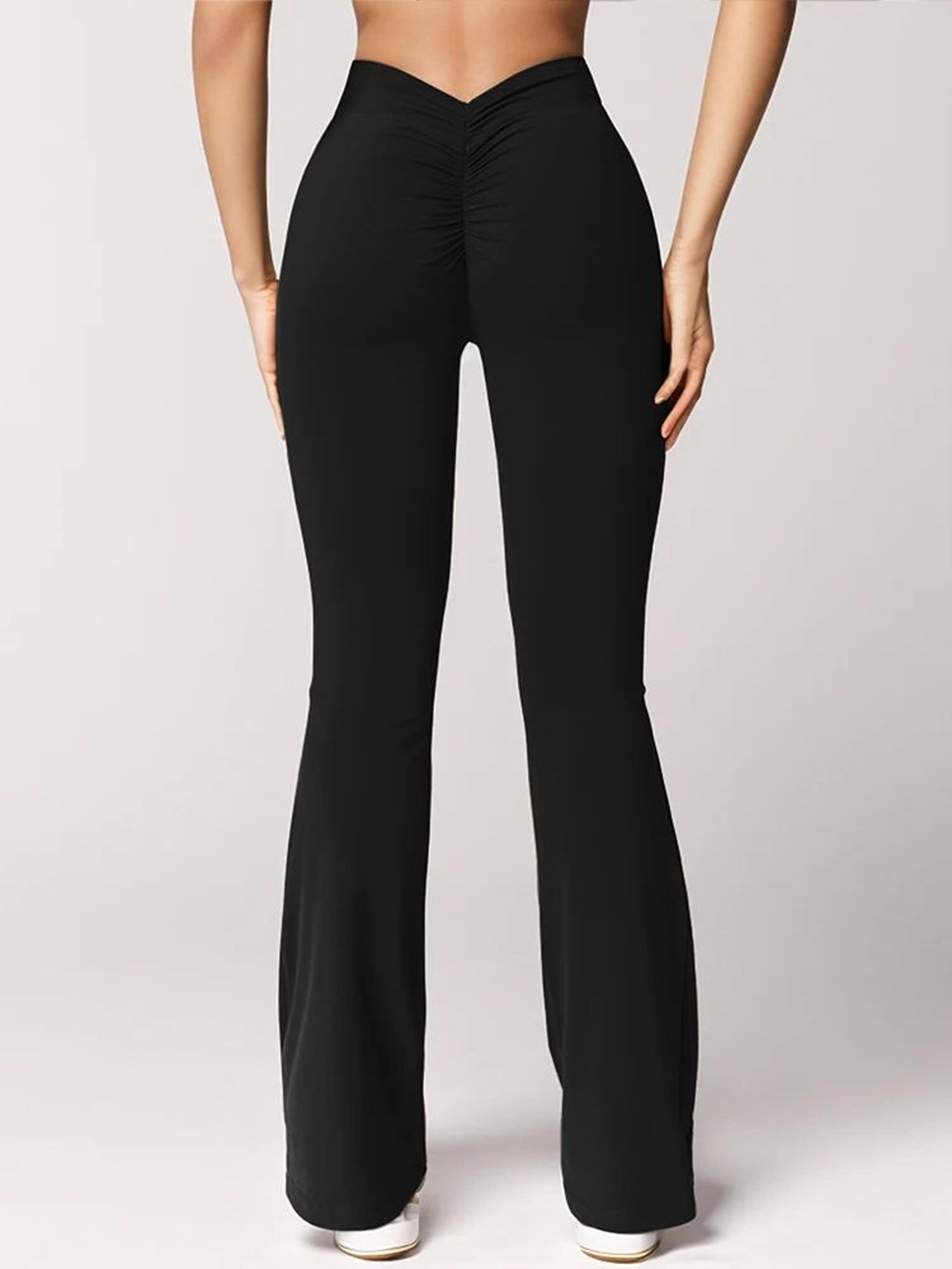 Womens High Waist VBack Flared Yoga Leggings  Butt Lift Push Up Wide Leg Gym  Casual Pants 2
