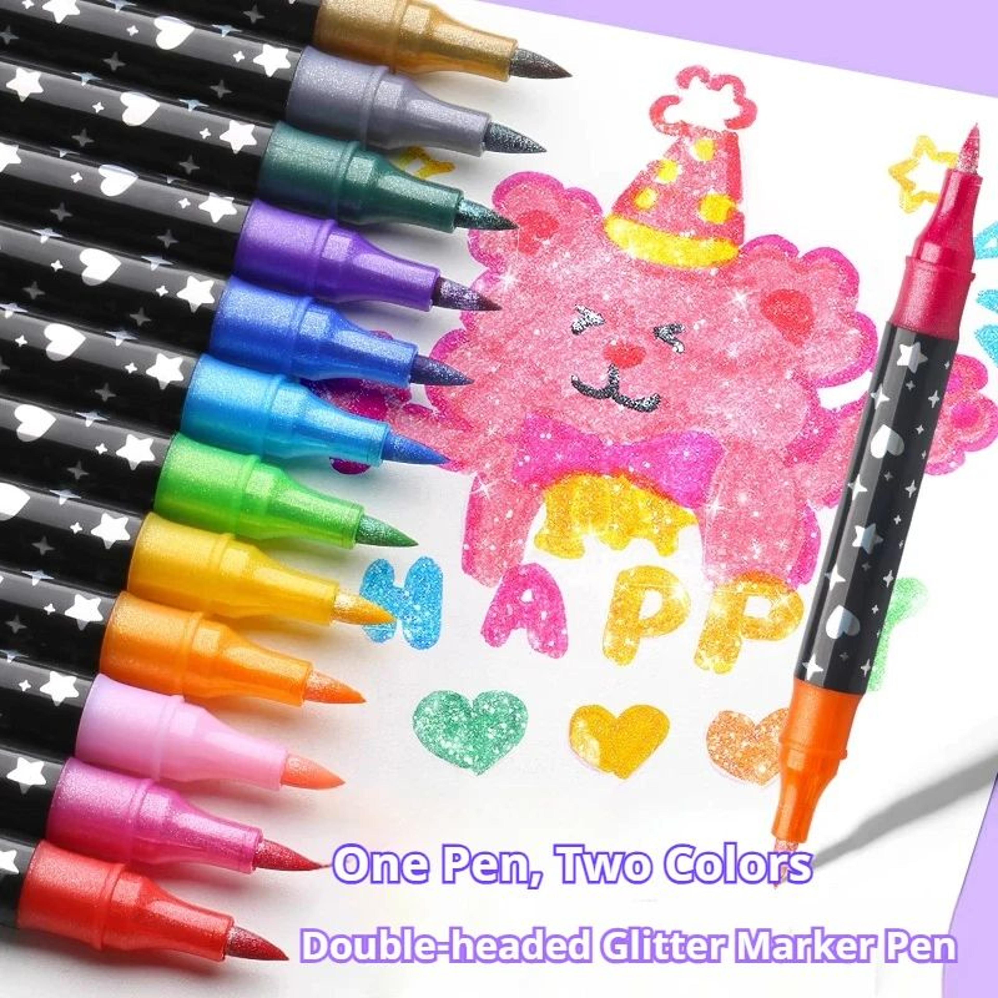 Dual Tip Glitter Acrylic Paint Markers Set  Metallic Fine Tip Art Pens For Rock Painting 5