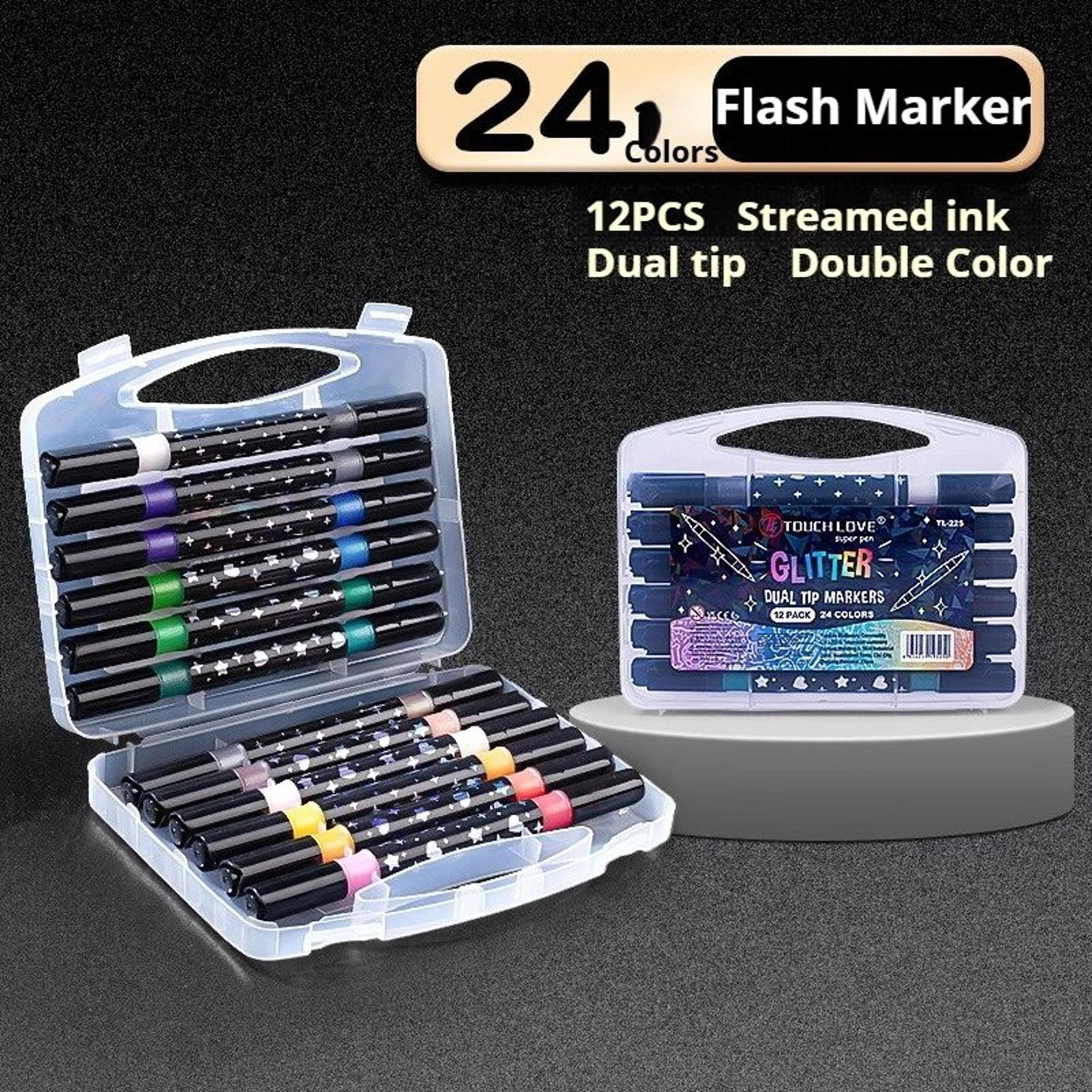 Dual Tip Glitter Acrylic Paint Markers Set  Metallic Fine Tip Art Pens For Rock Painting 7