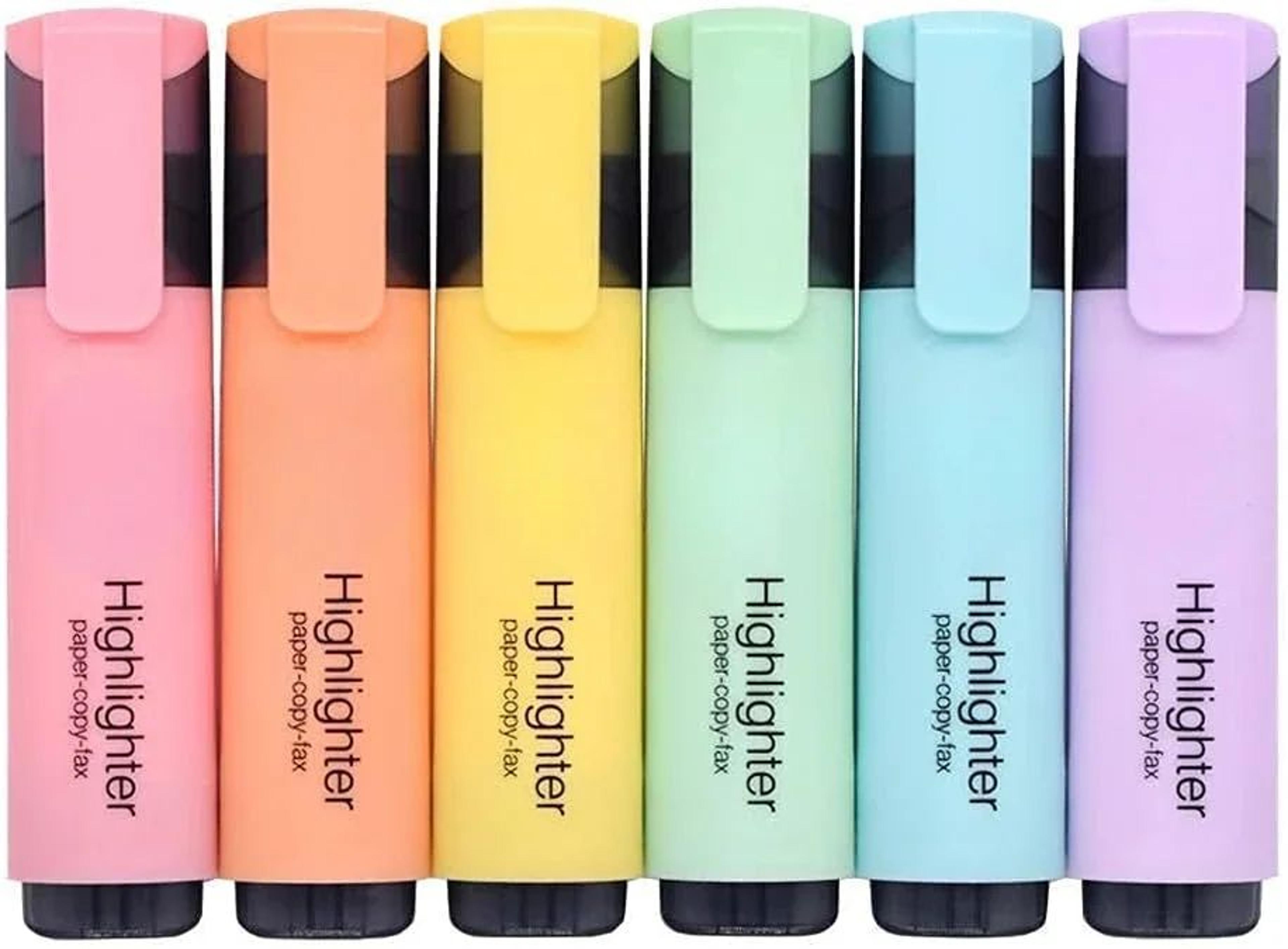 Pastel Chisel Tip Highlighter Marker Set  6 Soft Color Study  Office Highlight Pens 6