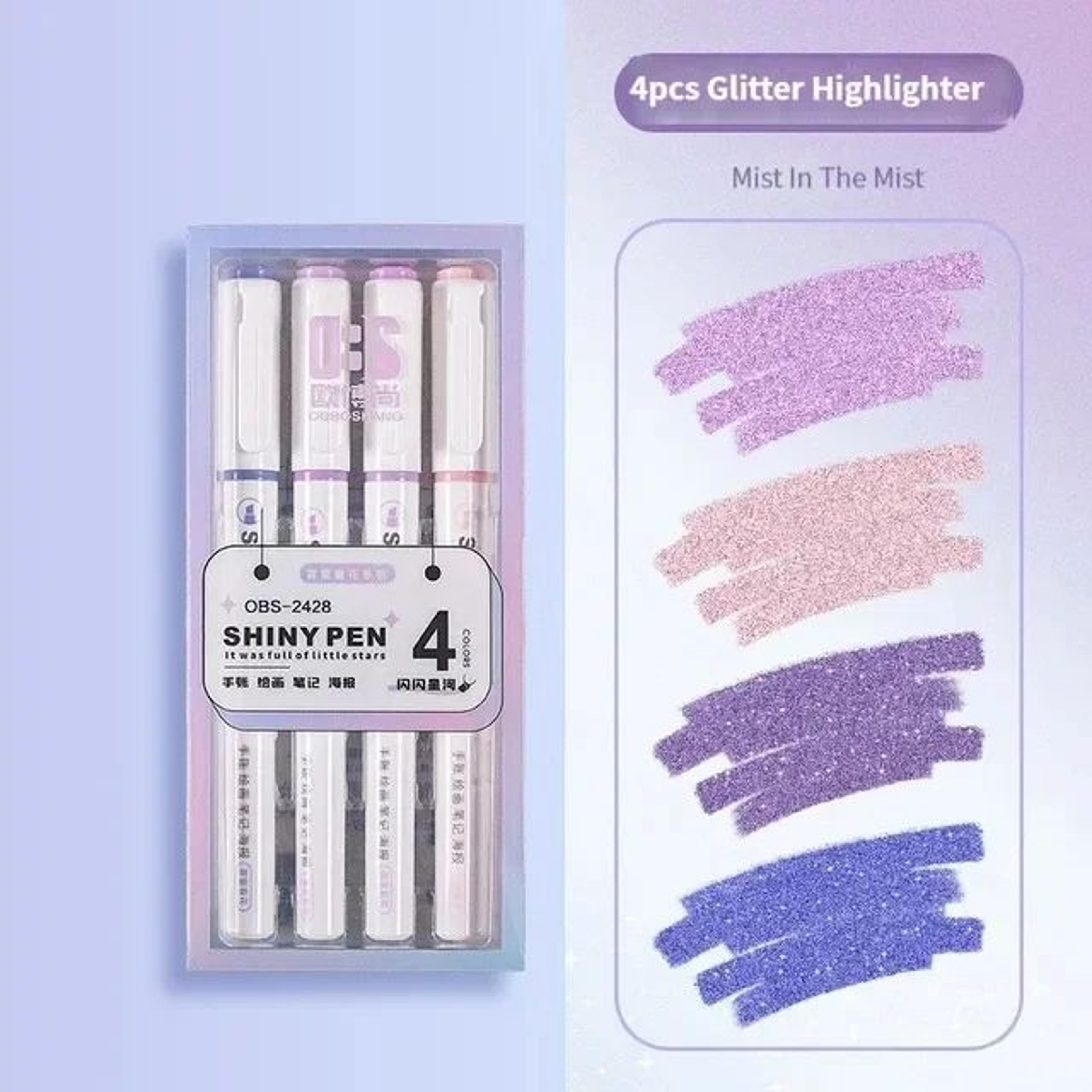 Kawaii Glitter Pastel Highlighter Pen Set  Fine Tip Sparkle Study  Scrapbook Markers 4 Colors 5
