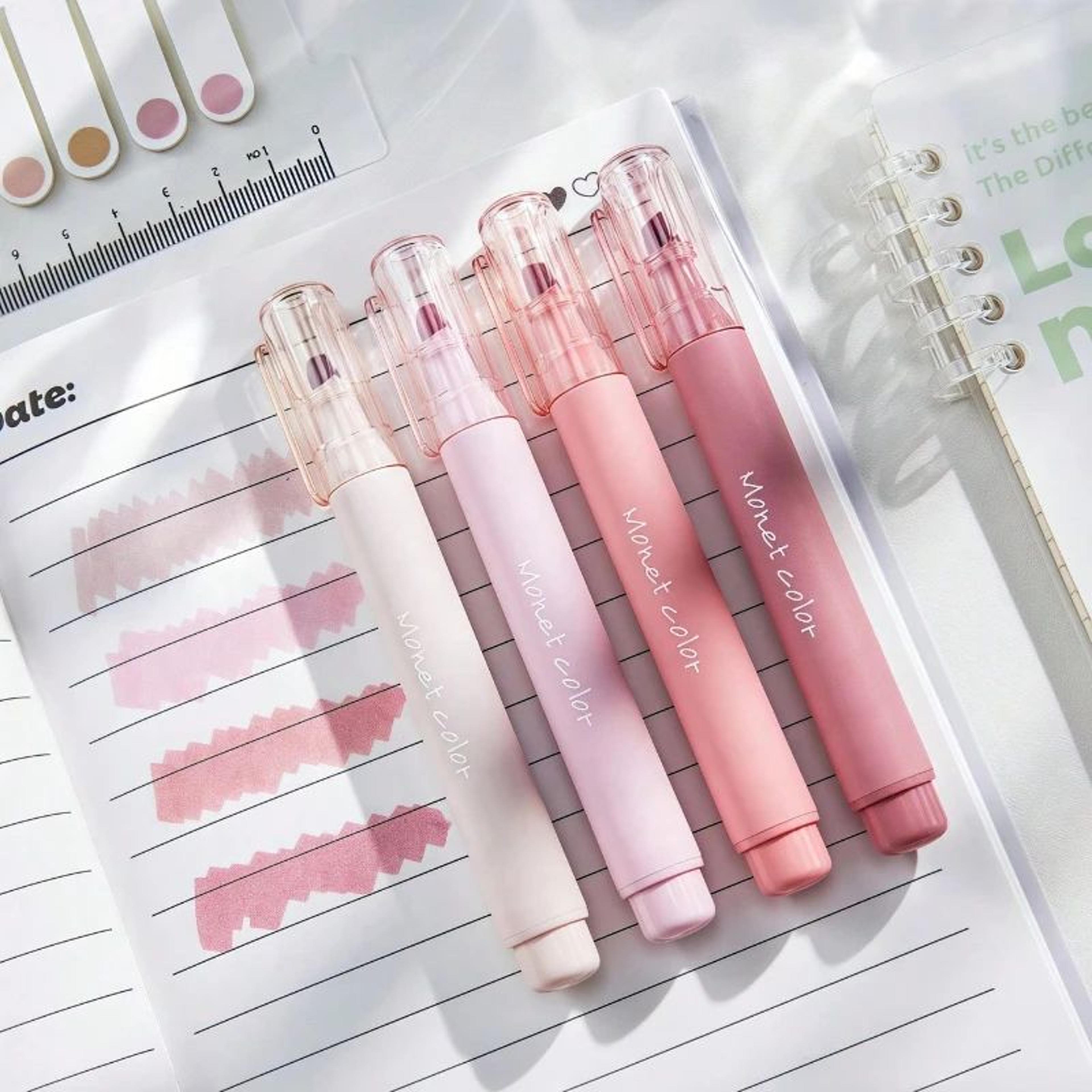 Morandi Pink Soft Touch Gel Highlighter Pens  4 Pack QuickDry WaterBased Study Markers 4
