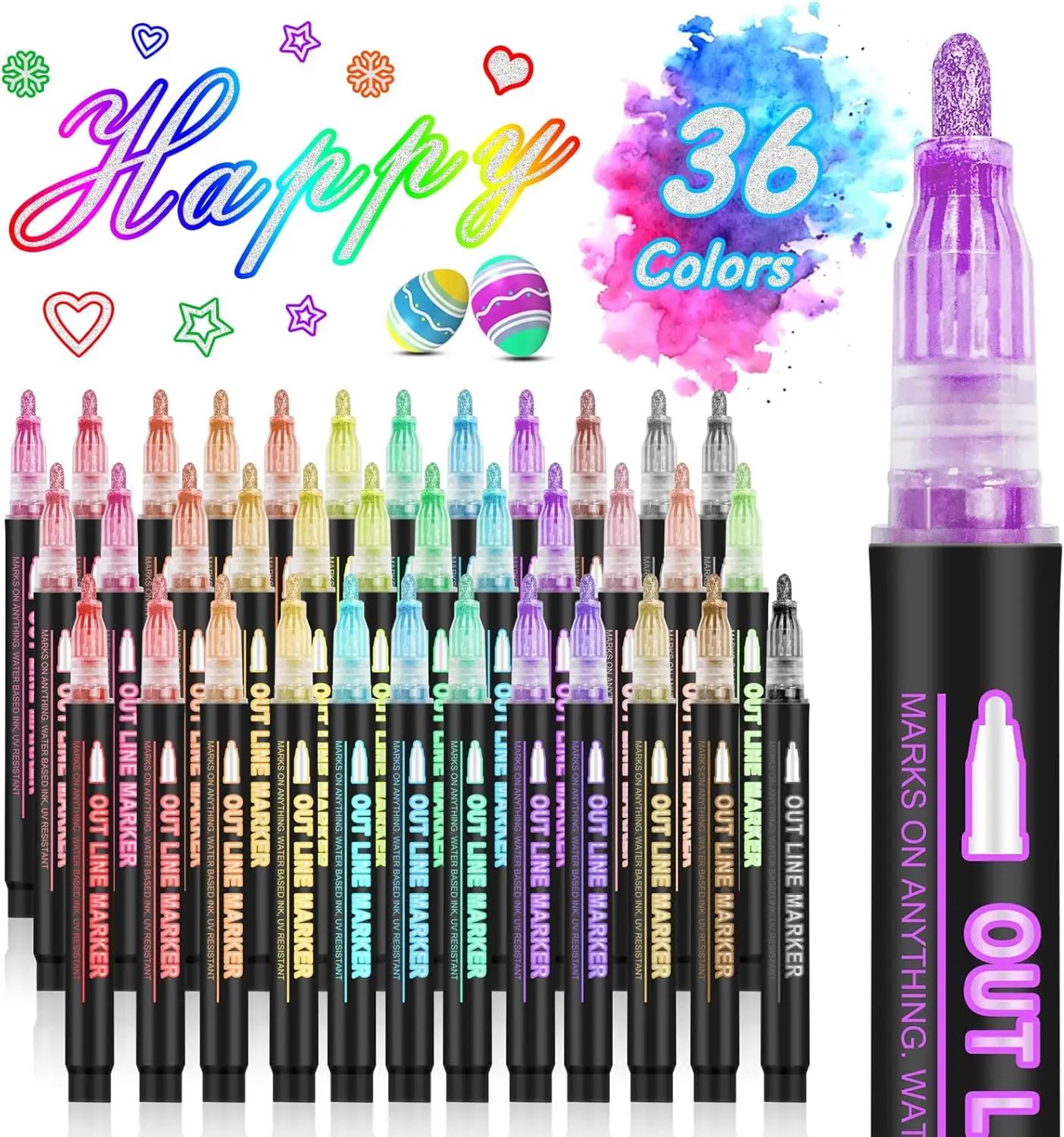 Double Line Metallic Outline Highlighter Pens Set  Magic Glitter Drawing Markers For Creative Art   8