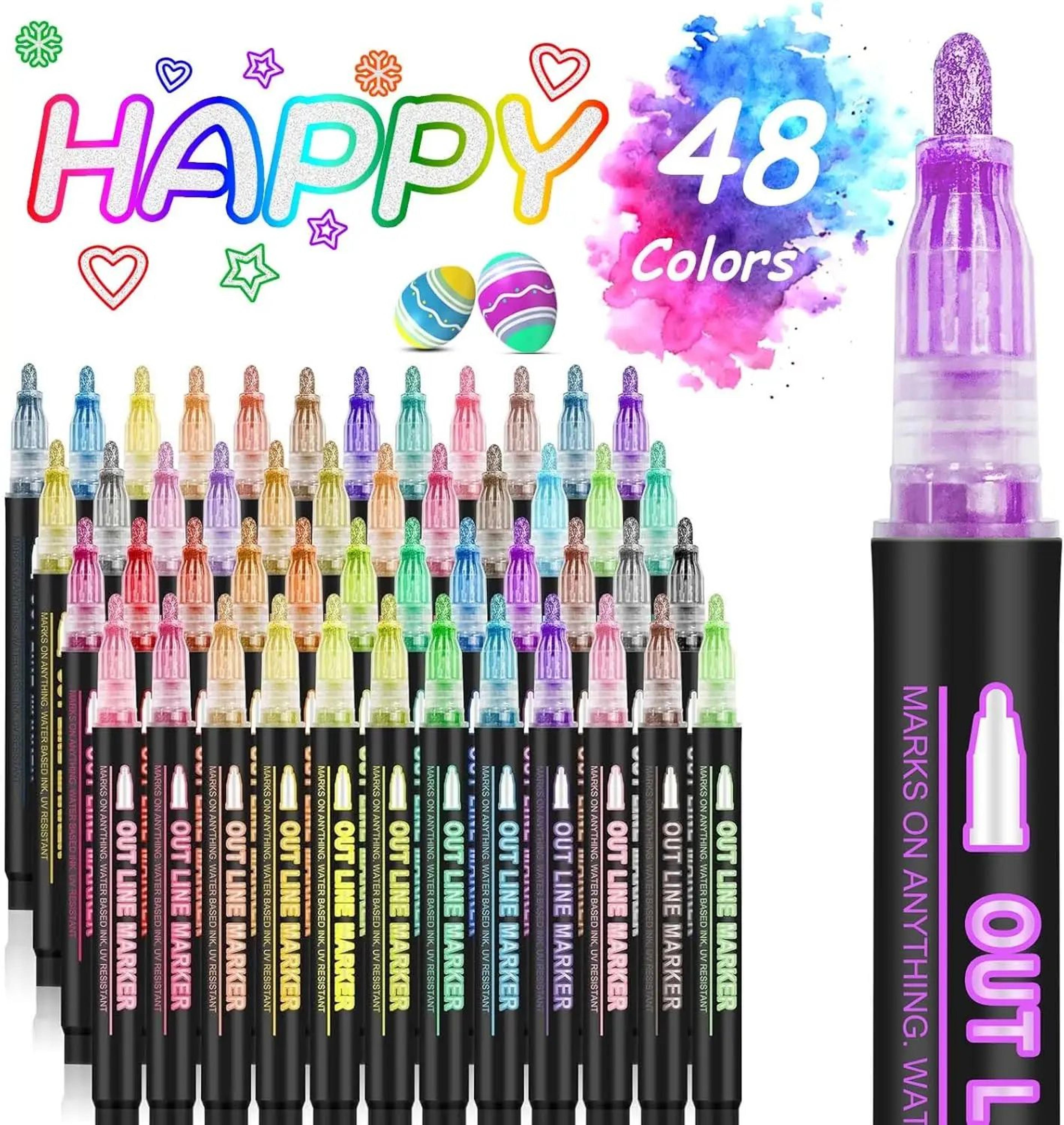 Double Line Metallic Outline Highlighter Pens Set  Magic Glitter Drawing Markers For Creative Art   9