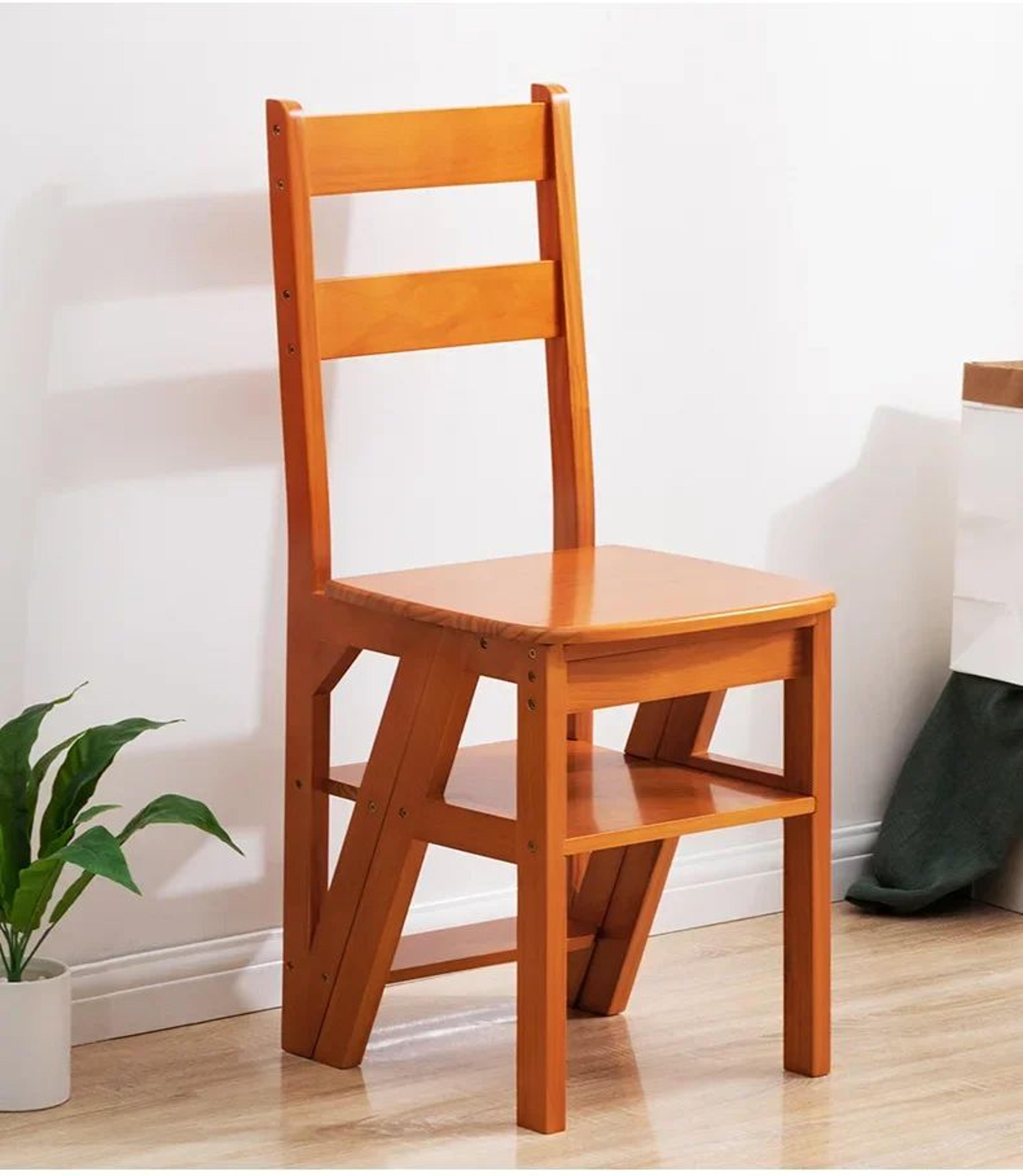 Solid Wood Folding Ladder Chair Stool  2in1 Step Ladder  Seat For Home Use 2