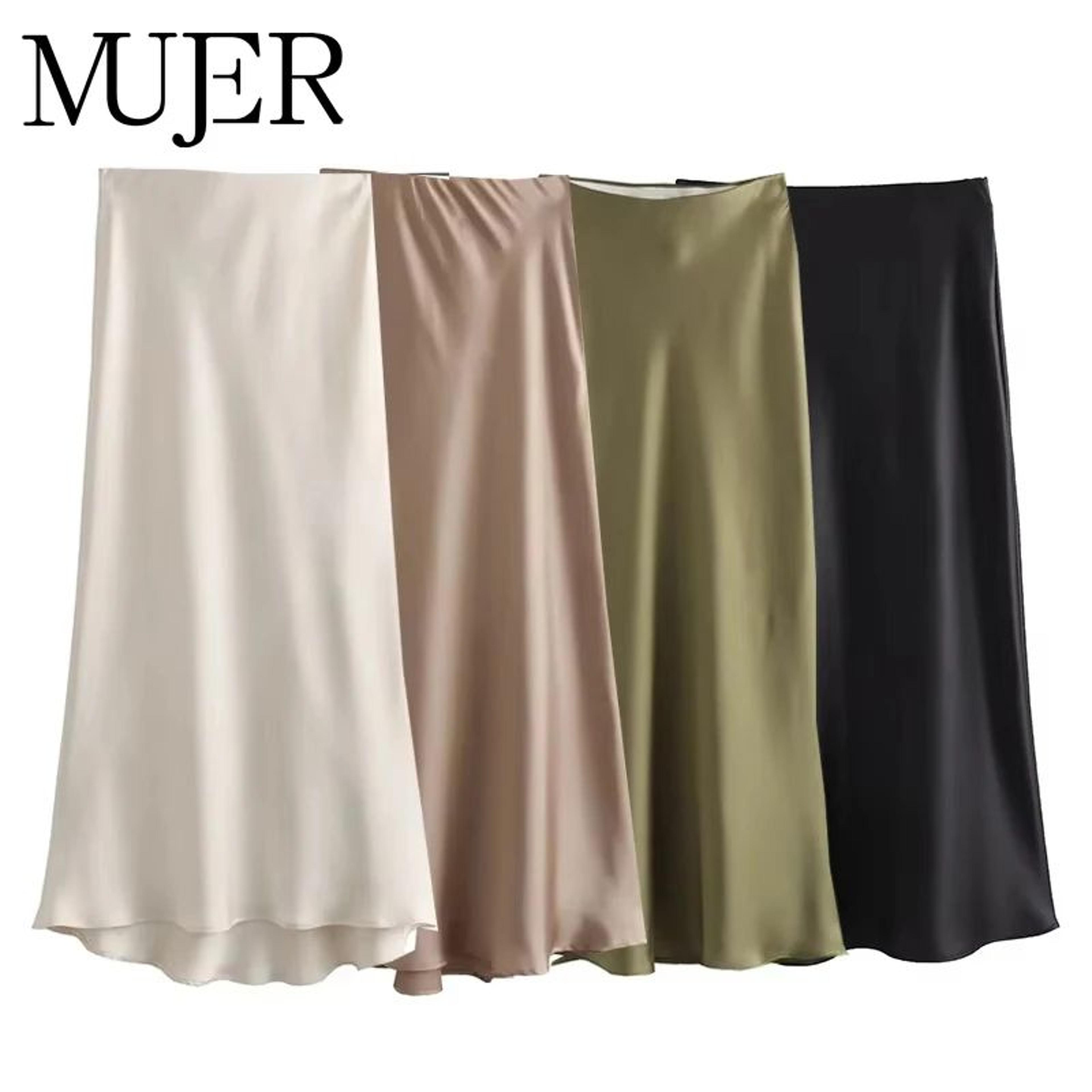 Womens High Waist Satin Midi Skirt  Elegant Office Lady Summer Skirt MidCalf Length 5