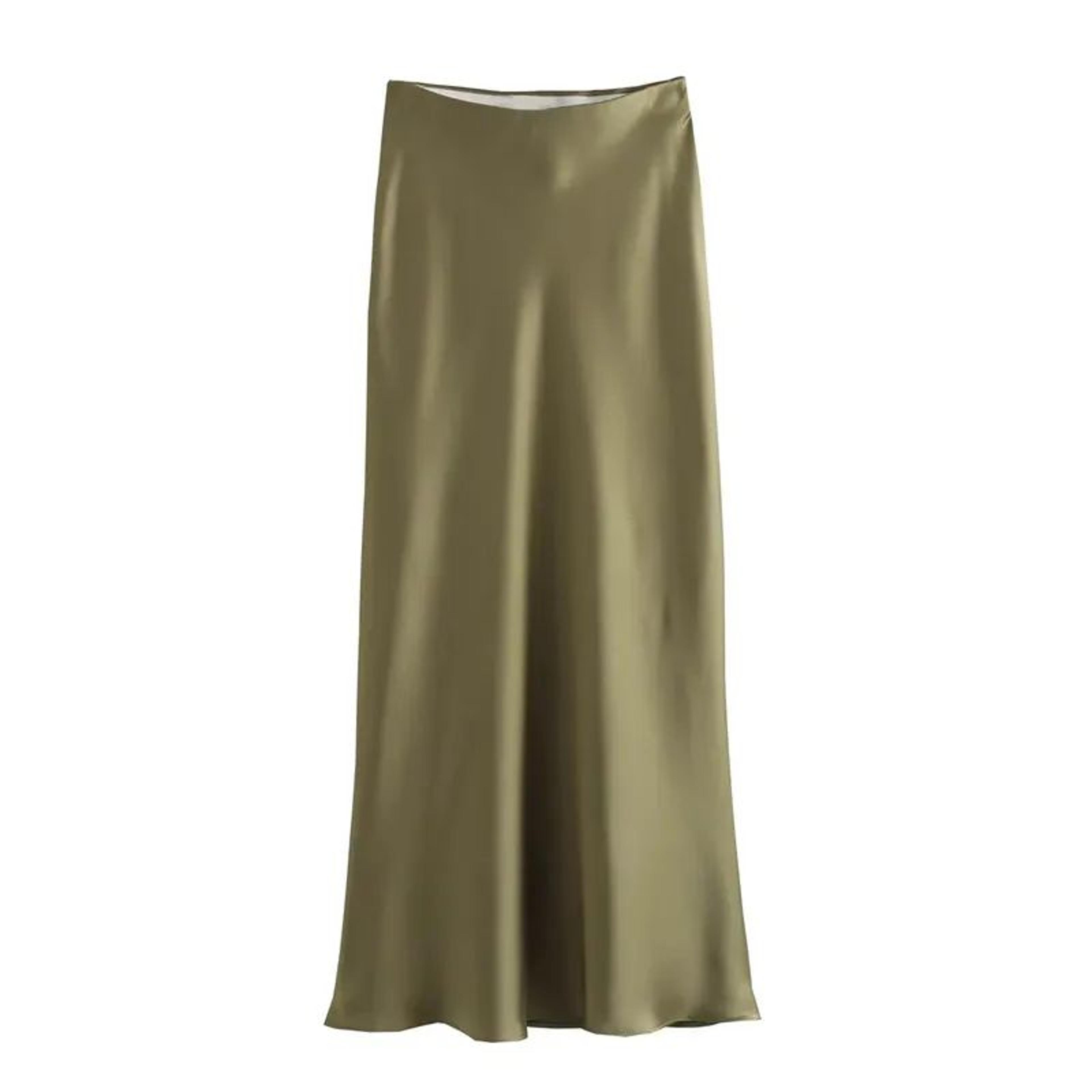 Womens High Waist Satin Midi Skirt  Elegant Office Lady Summer Skirt MidCalf Length 9