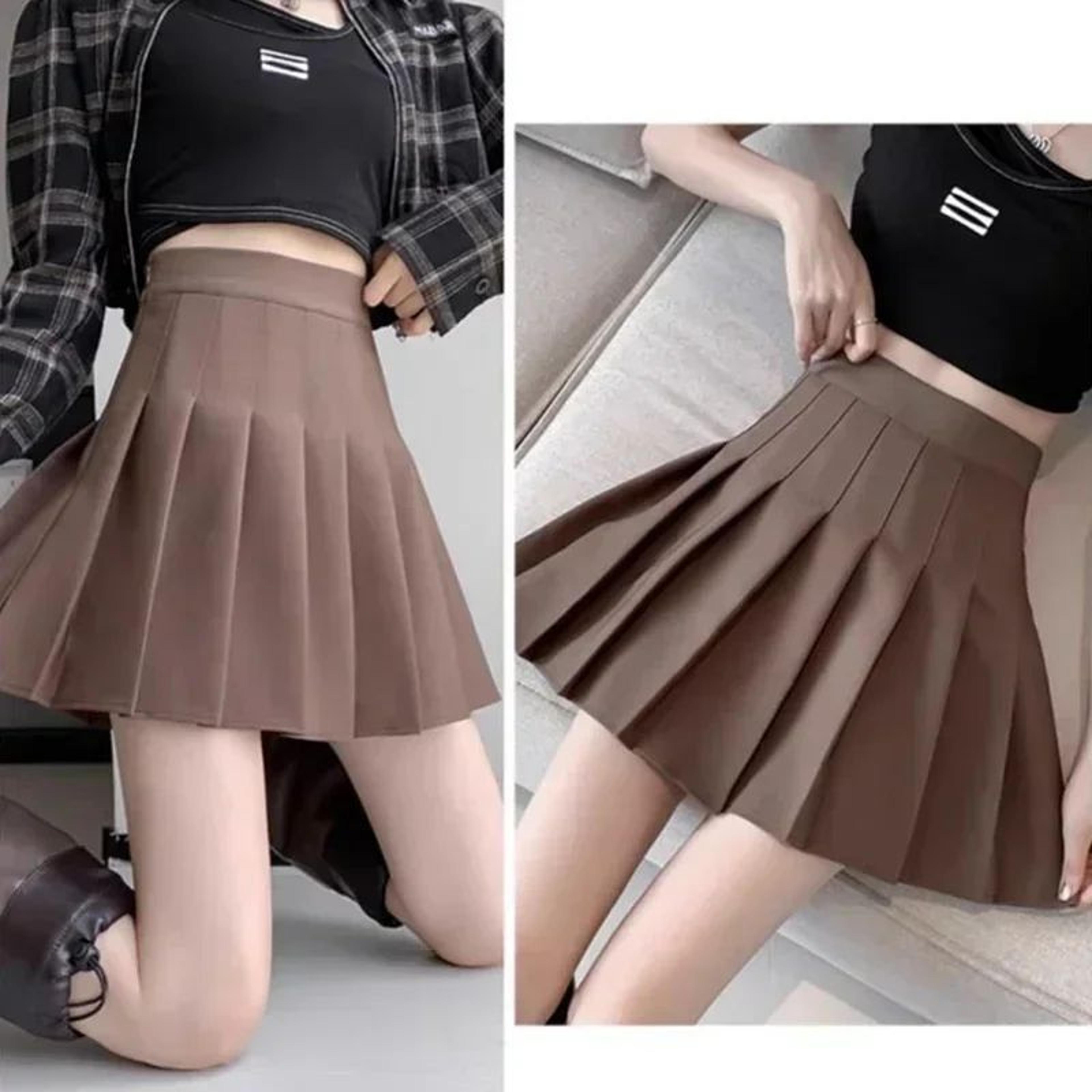 Womens High Waist Pleated Mini Skirt  Preppy Style ALine Elastic Waist JK Skirt With Zipper 5