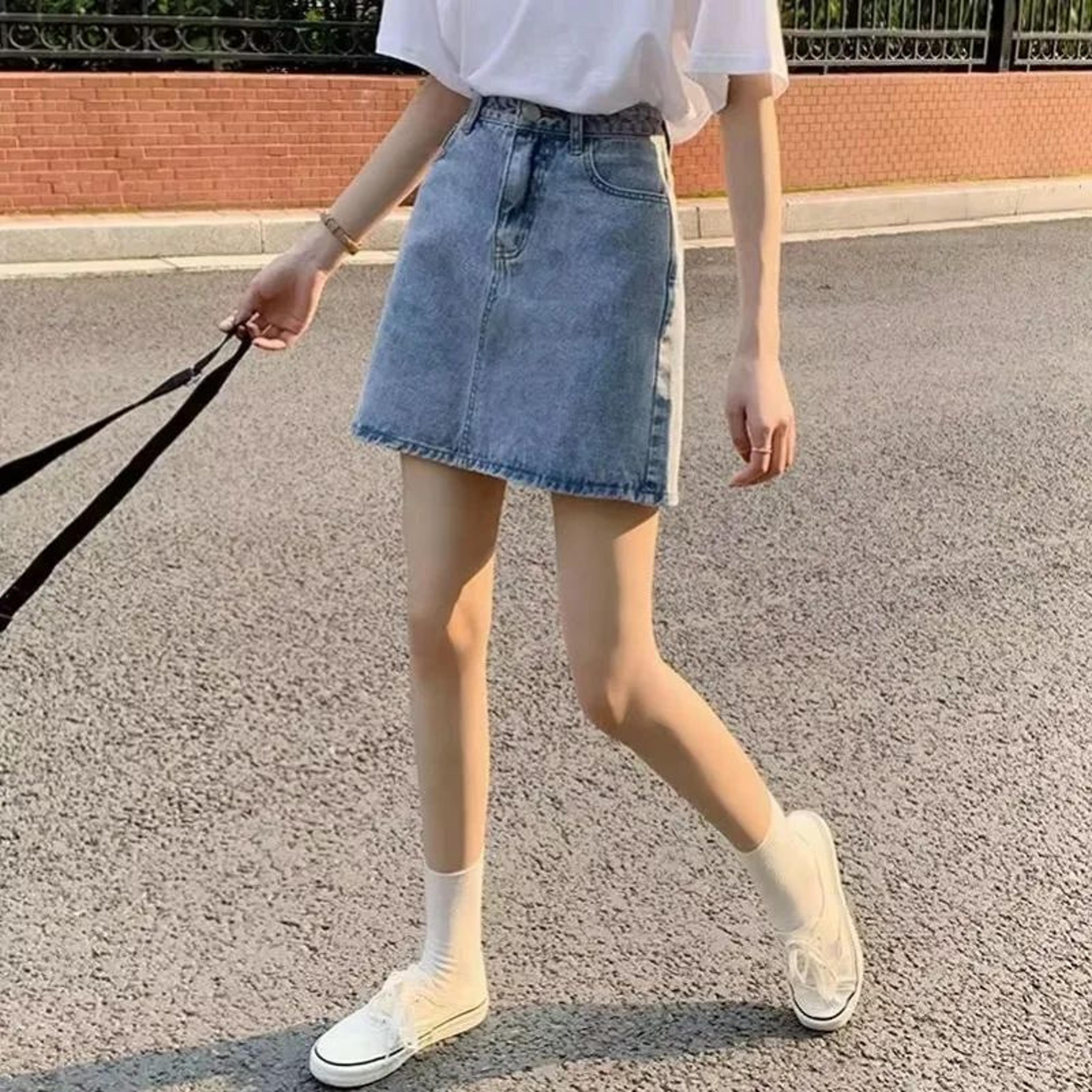 Womens High Waist Denim Mini Skirt  Slim Fit Y2K Jean Skirt With Pockets 4