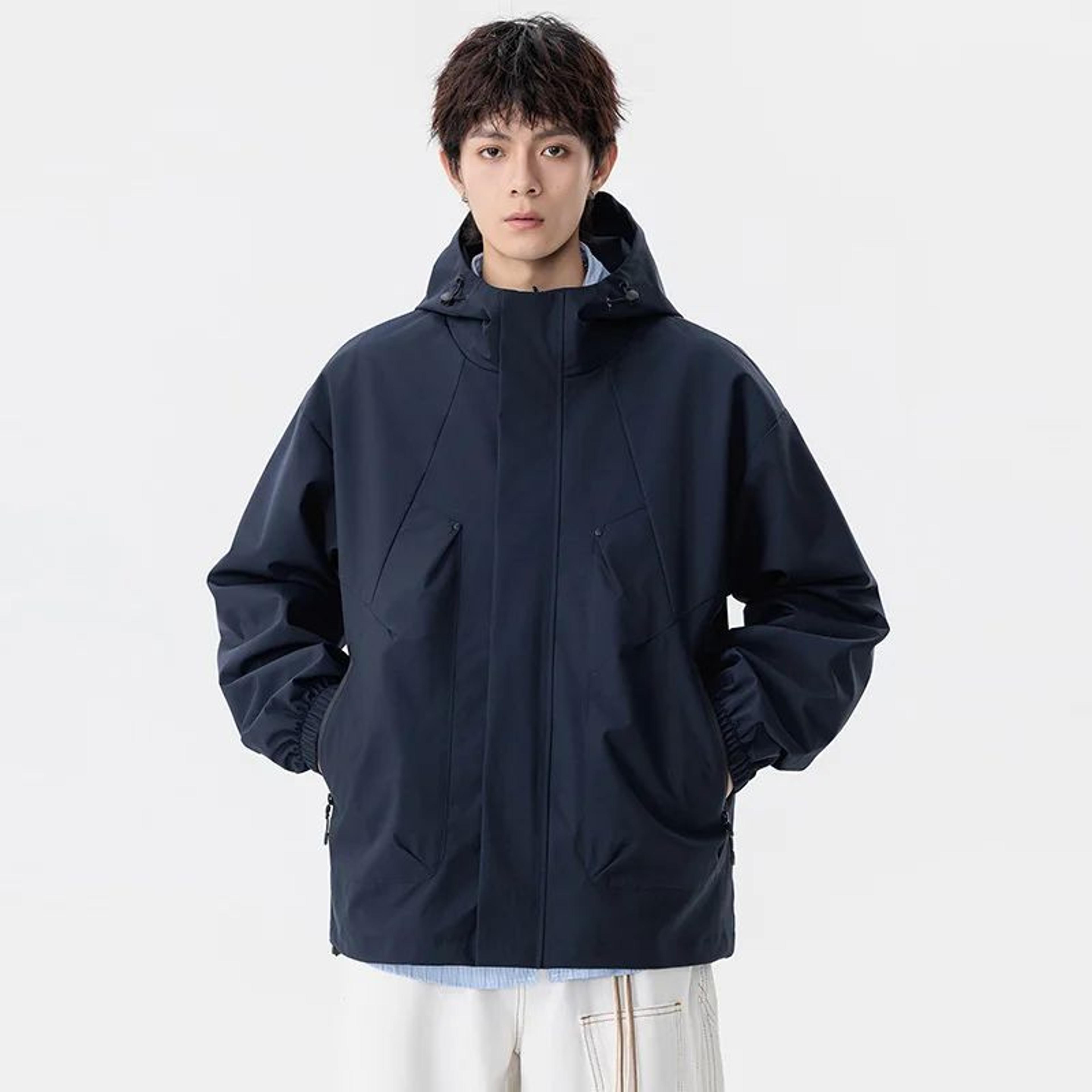 Mens Plus Size Hooded Windbreaker Jacket  Waterproof Lightweight Softshell Bomber 5