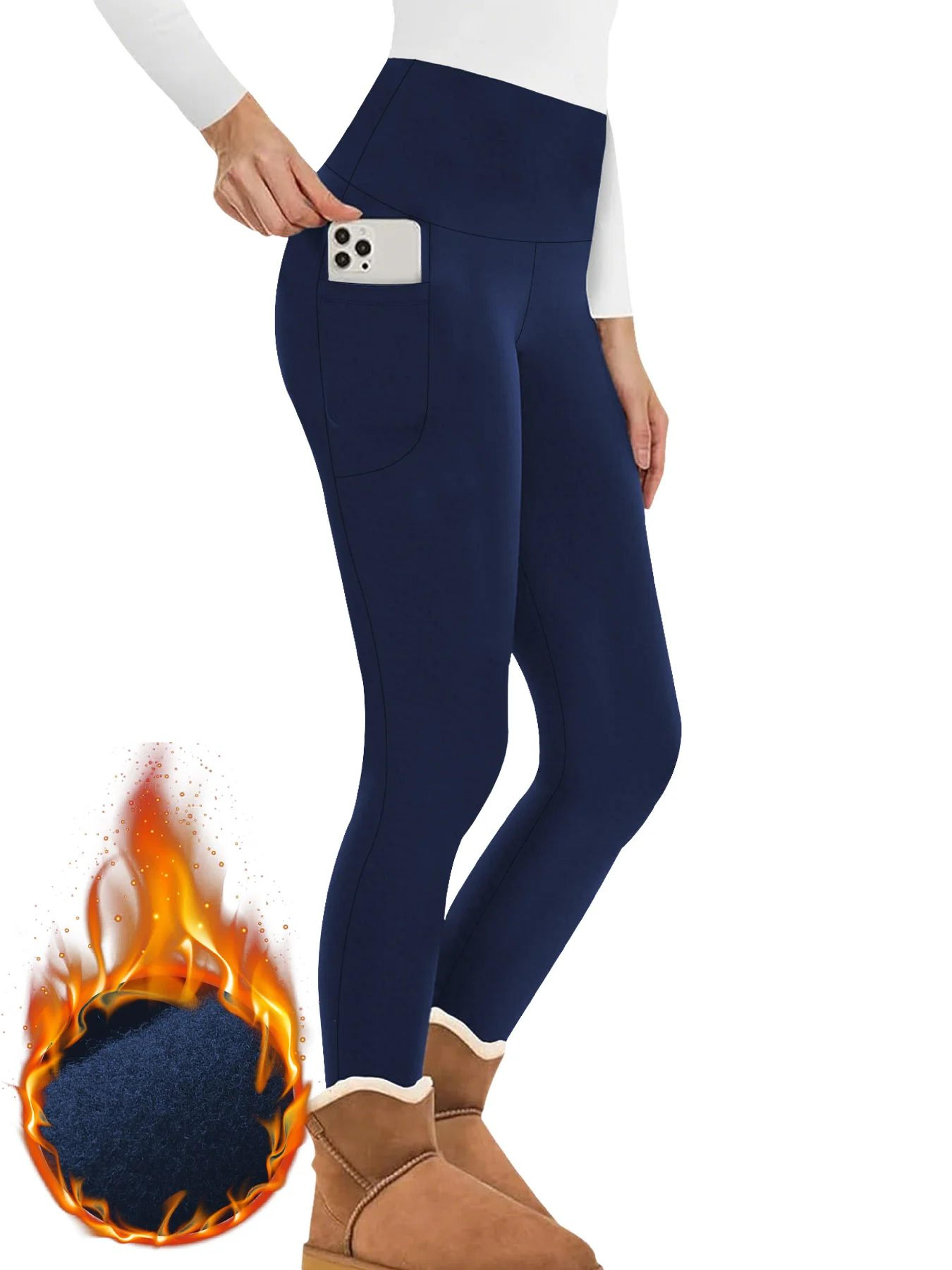 Womens Winter Thermal Leggings With Pockets  High Waisted Fleece Lined Tummy Control Warm Workout R 8