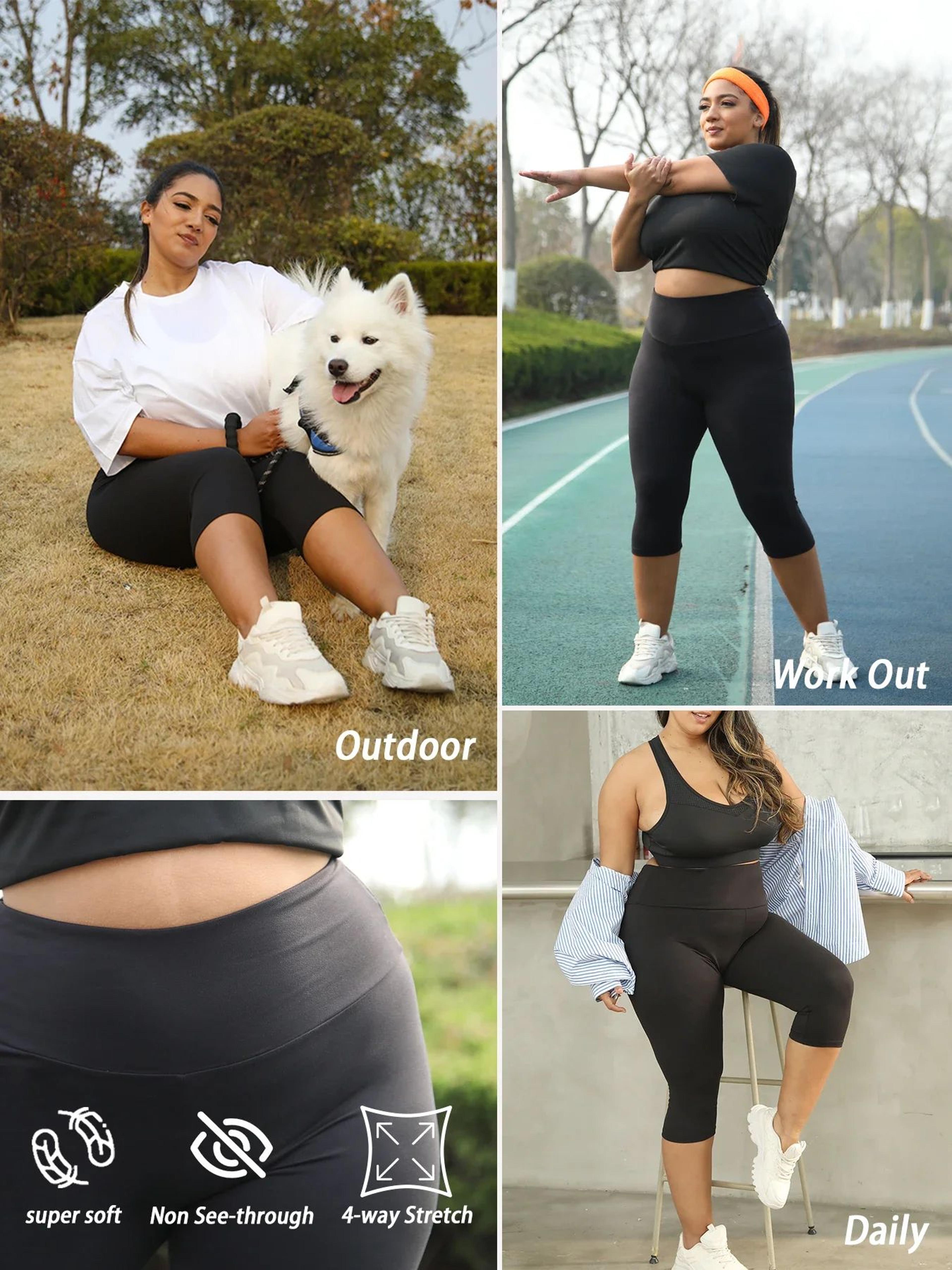 Plus Size High Waisted Yoga Capri Leggings For Women  Super Soft Tummy Control No See Through Worko 5