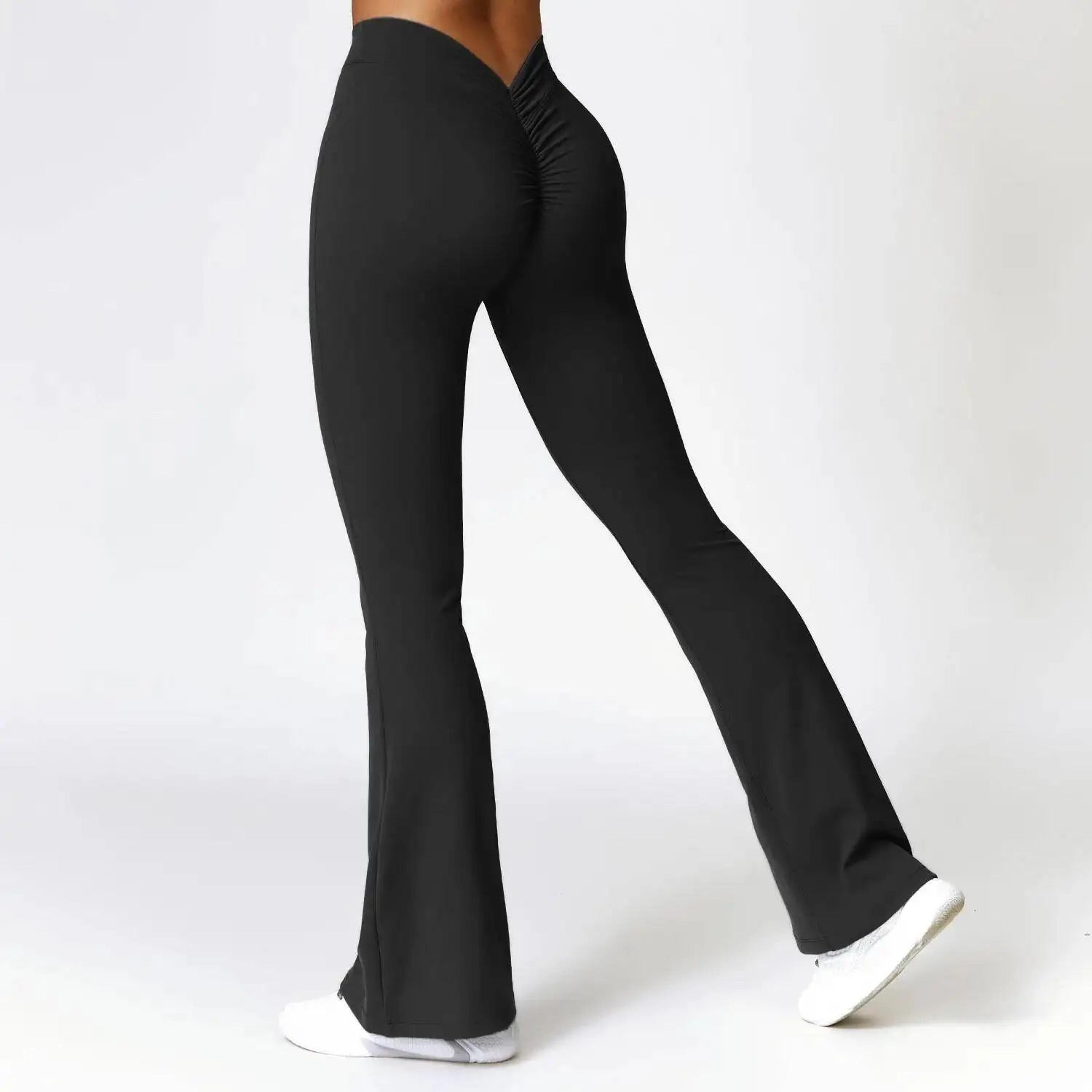 Womens HighWaist VShape Flare Yoga Pants  Stretch Wide Leg Gym  Dance Leggings 9