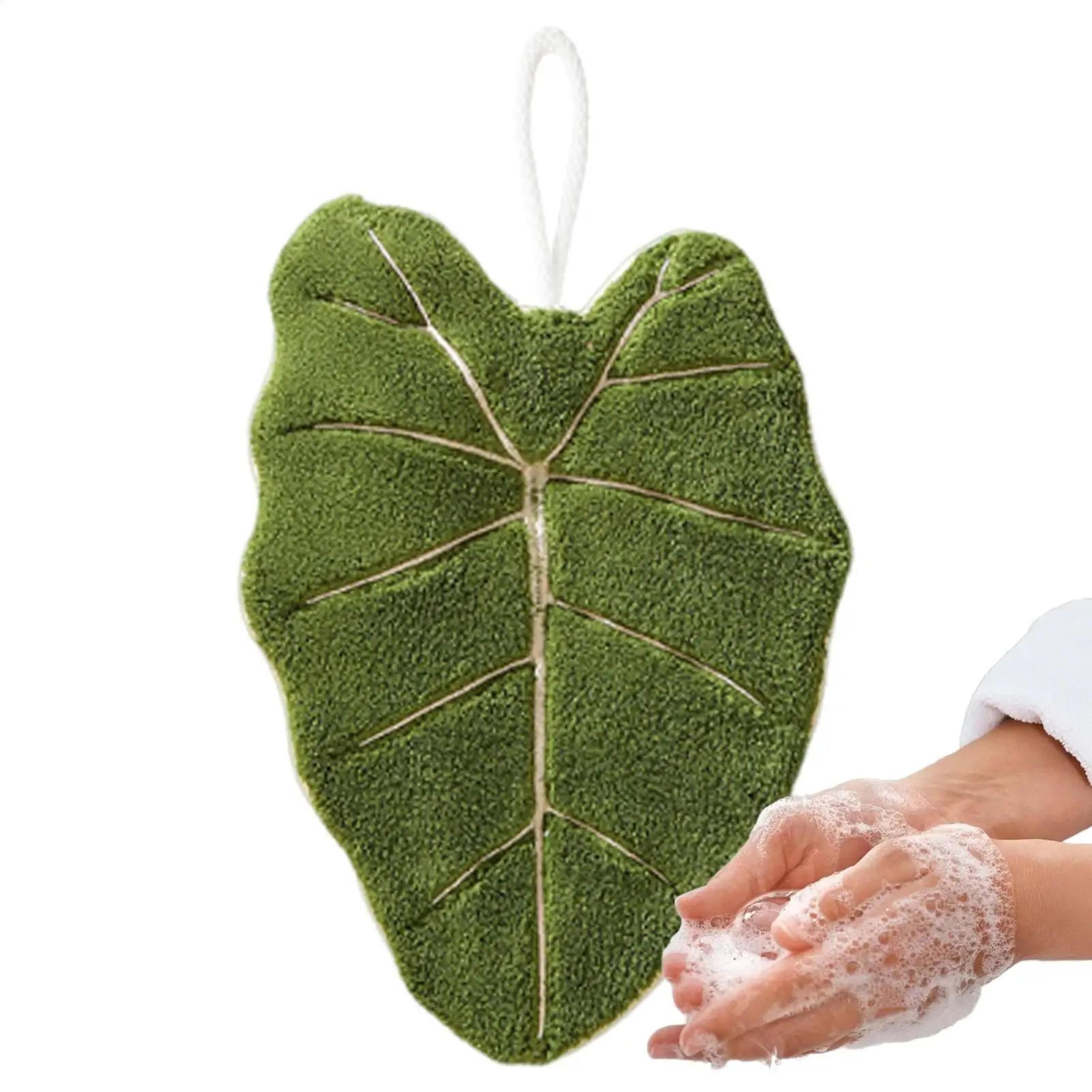 LeafShaped Coral Velvet Hand Towels  Absorbent Hanging Kitchen  Bathroom Decorative Cloth 5