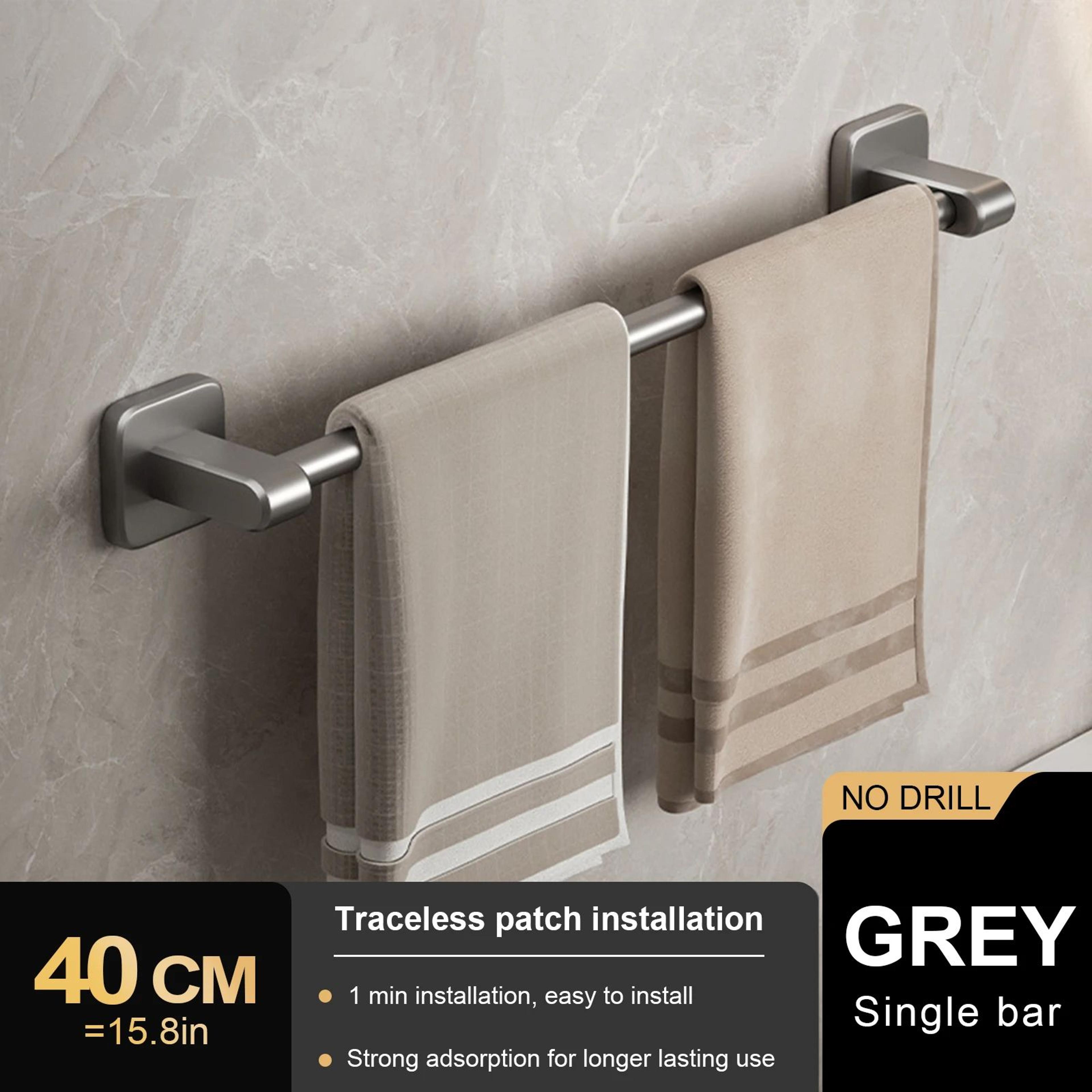Wall Mount Double Towel Rack  No Drill ABS 2Tier Bathroom Towel Bar 10