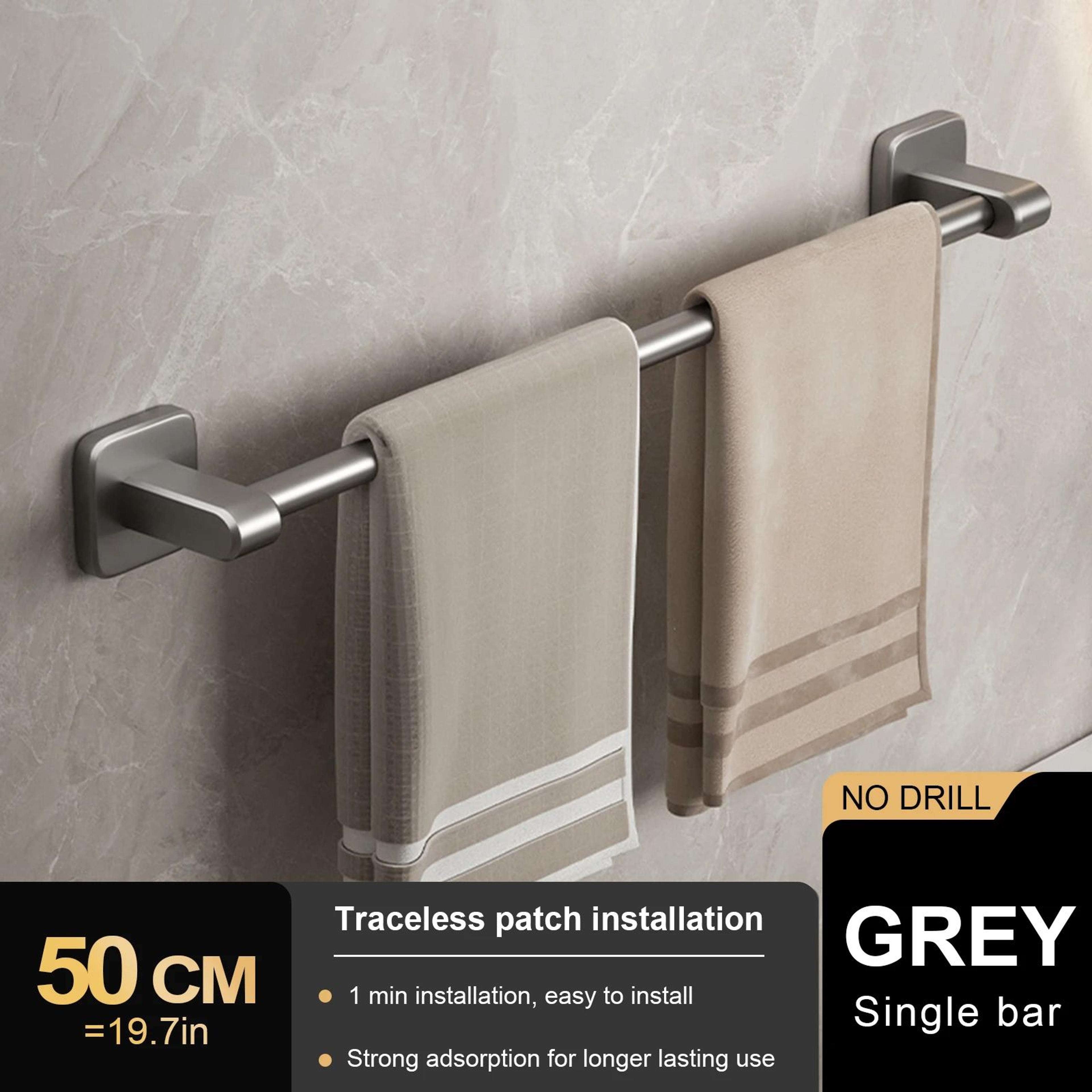 Wall Mount Double Towel Rack  No Drill ABS 2Tier Bathroom Towel Bar 11